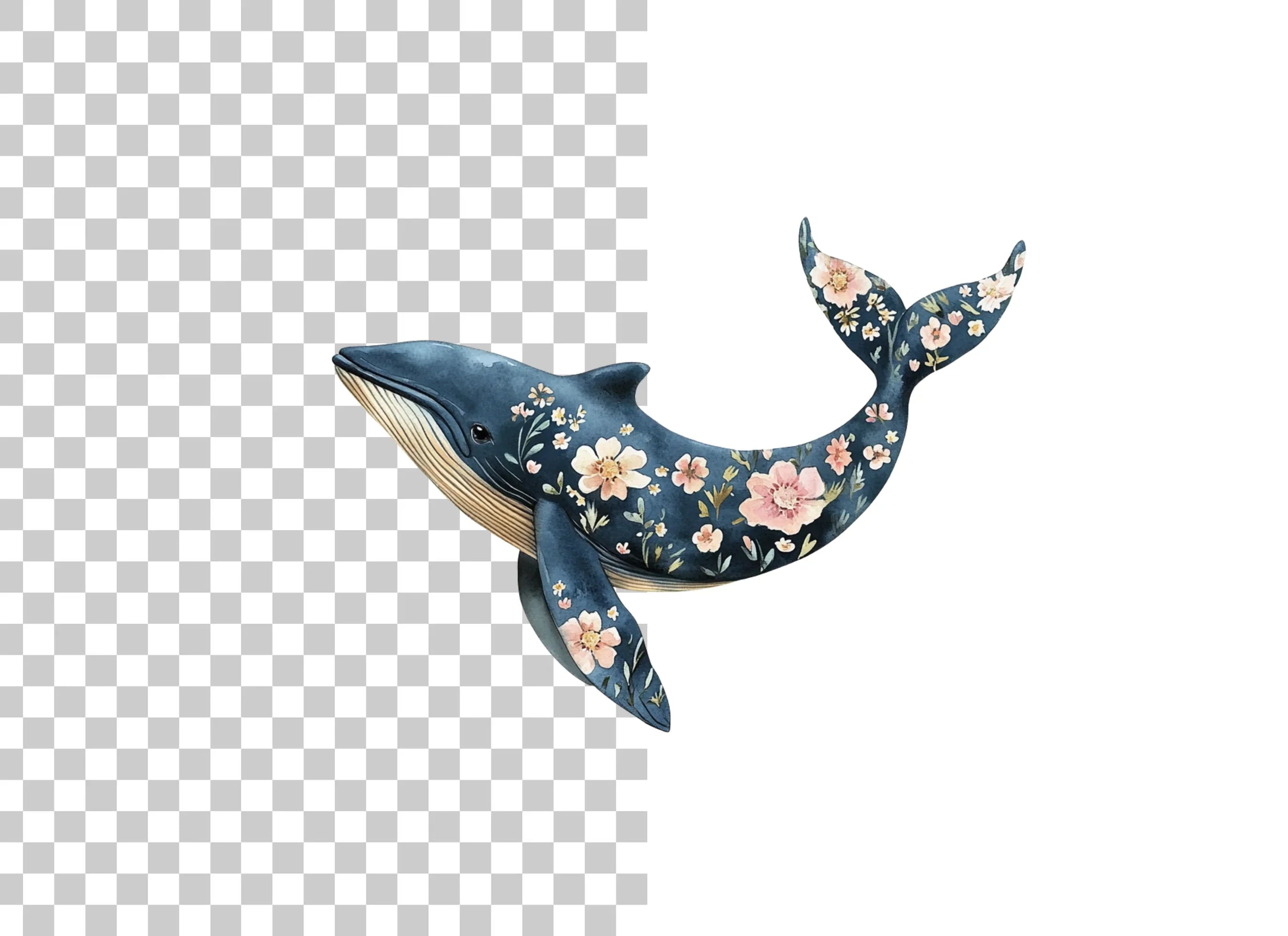 Floral Whale Clipart Bundle