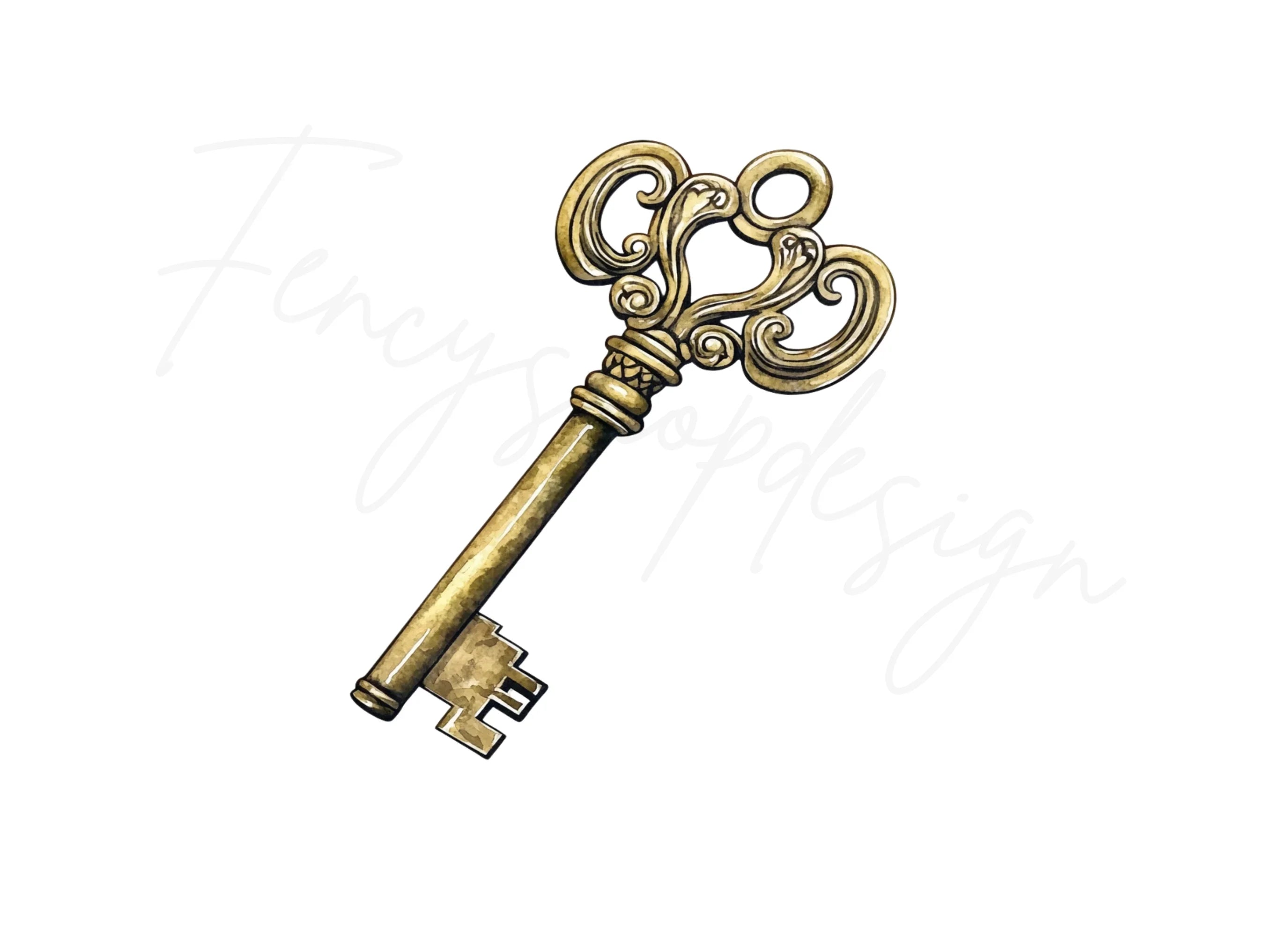 Vintage Gold Skeleton Keys Clipart Bundle