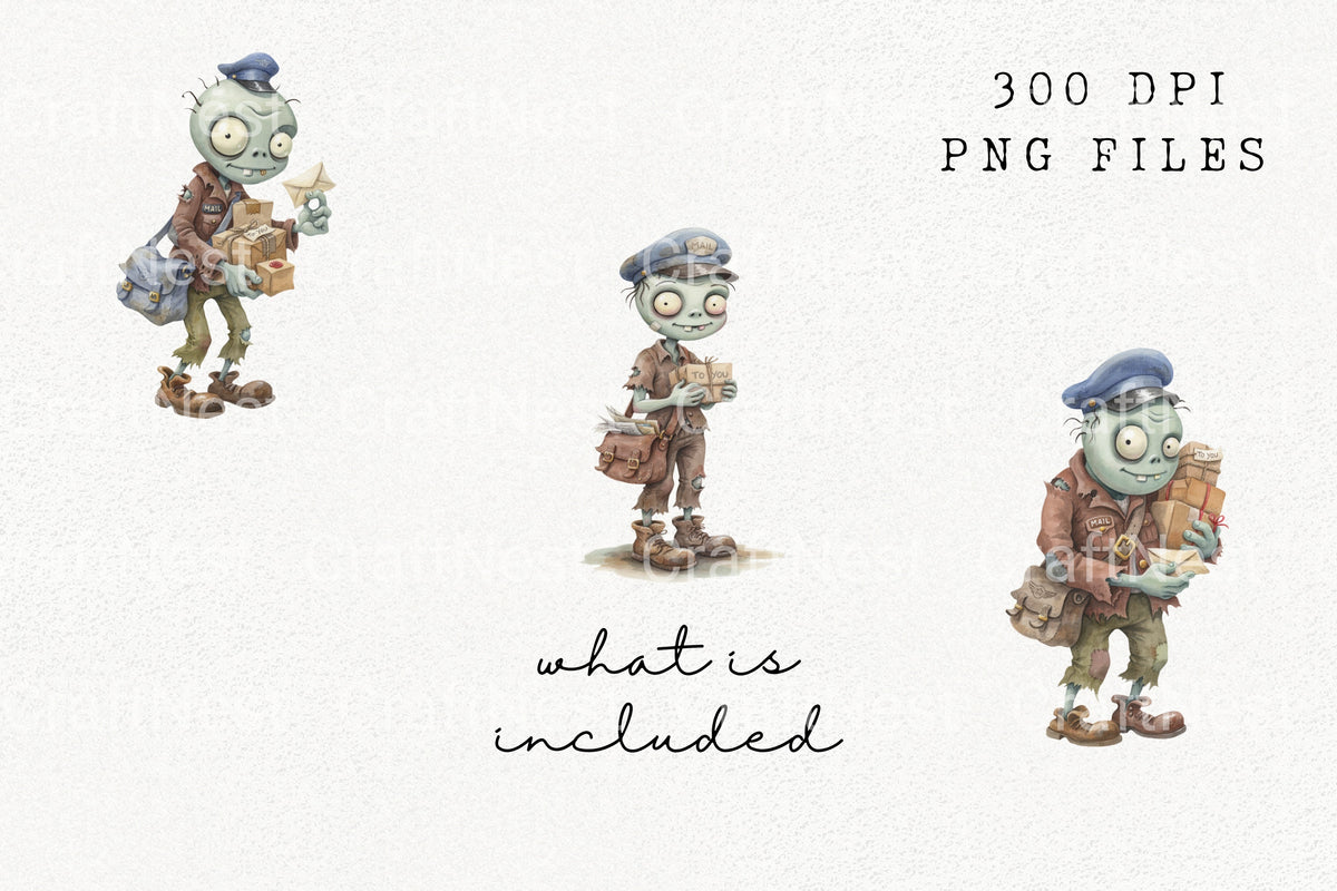 Zombie Postman Halloween Clipart Bundle