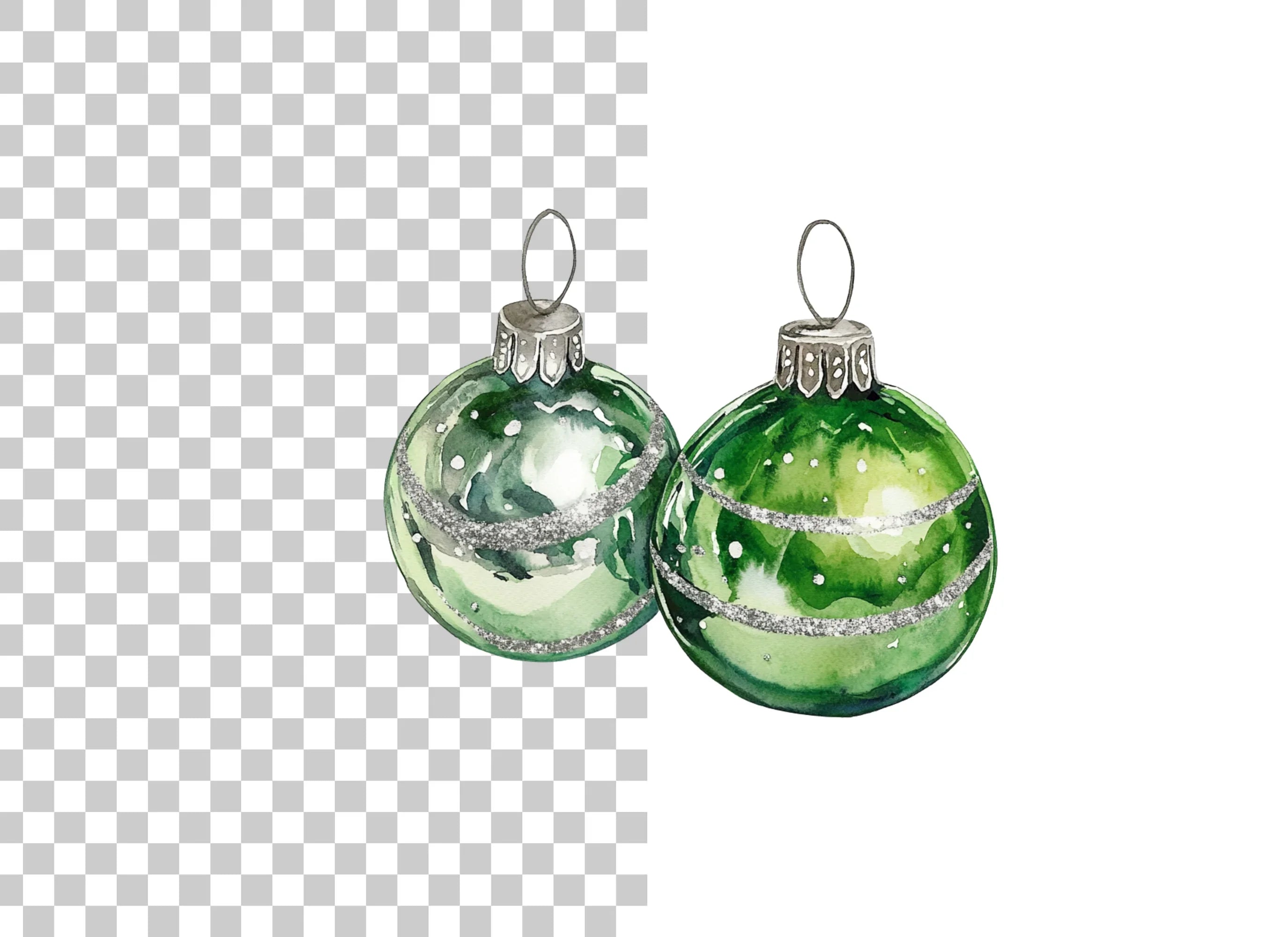 Green Christmas Ornaments Clipart Bundle