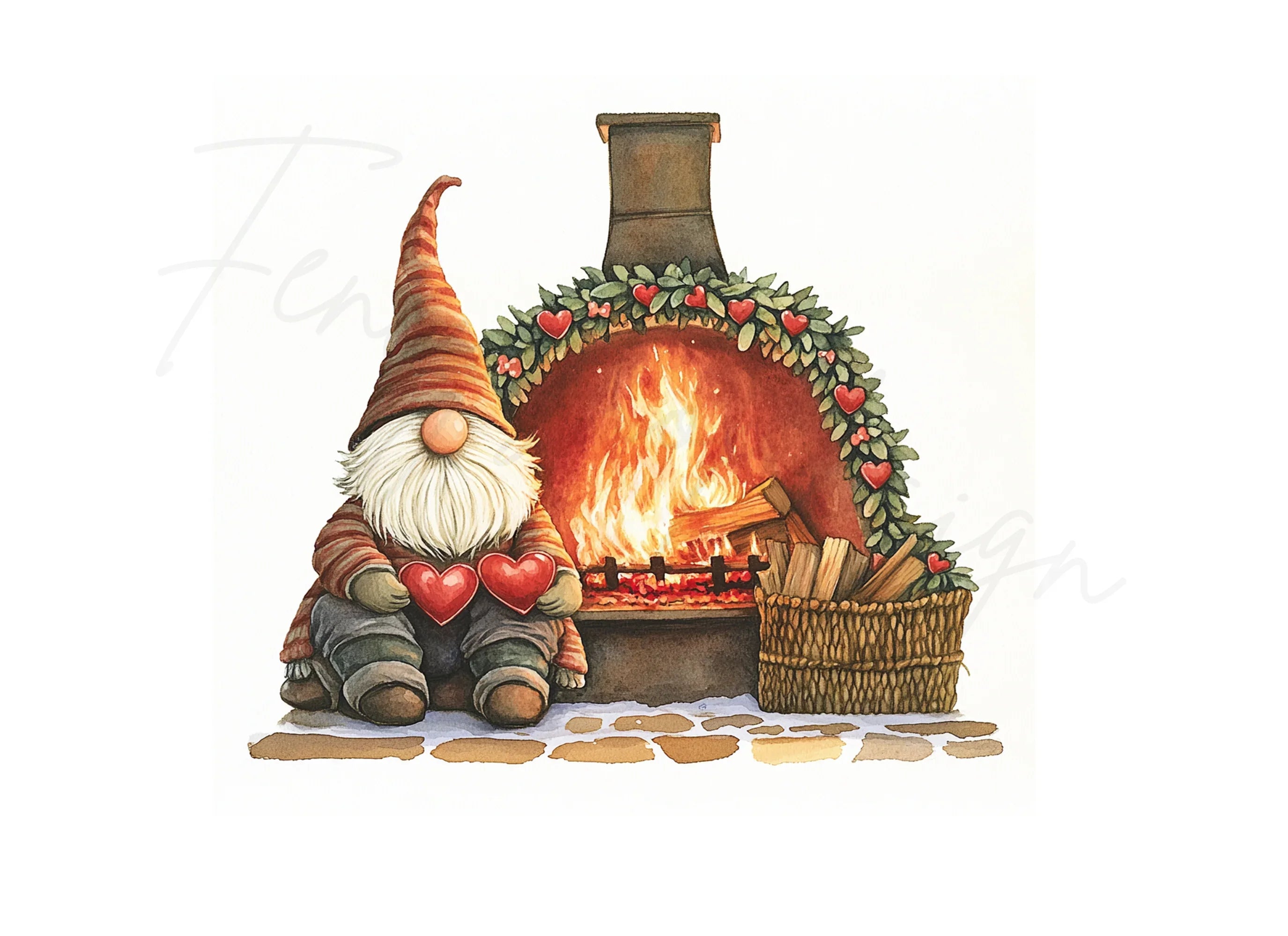 Gnomes by Fireplace Clipart Bundle
