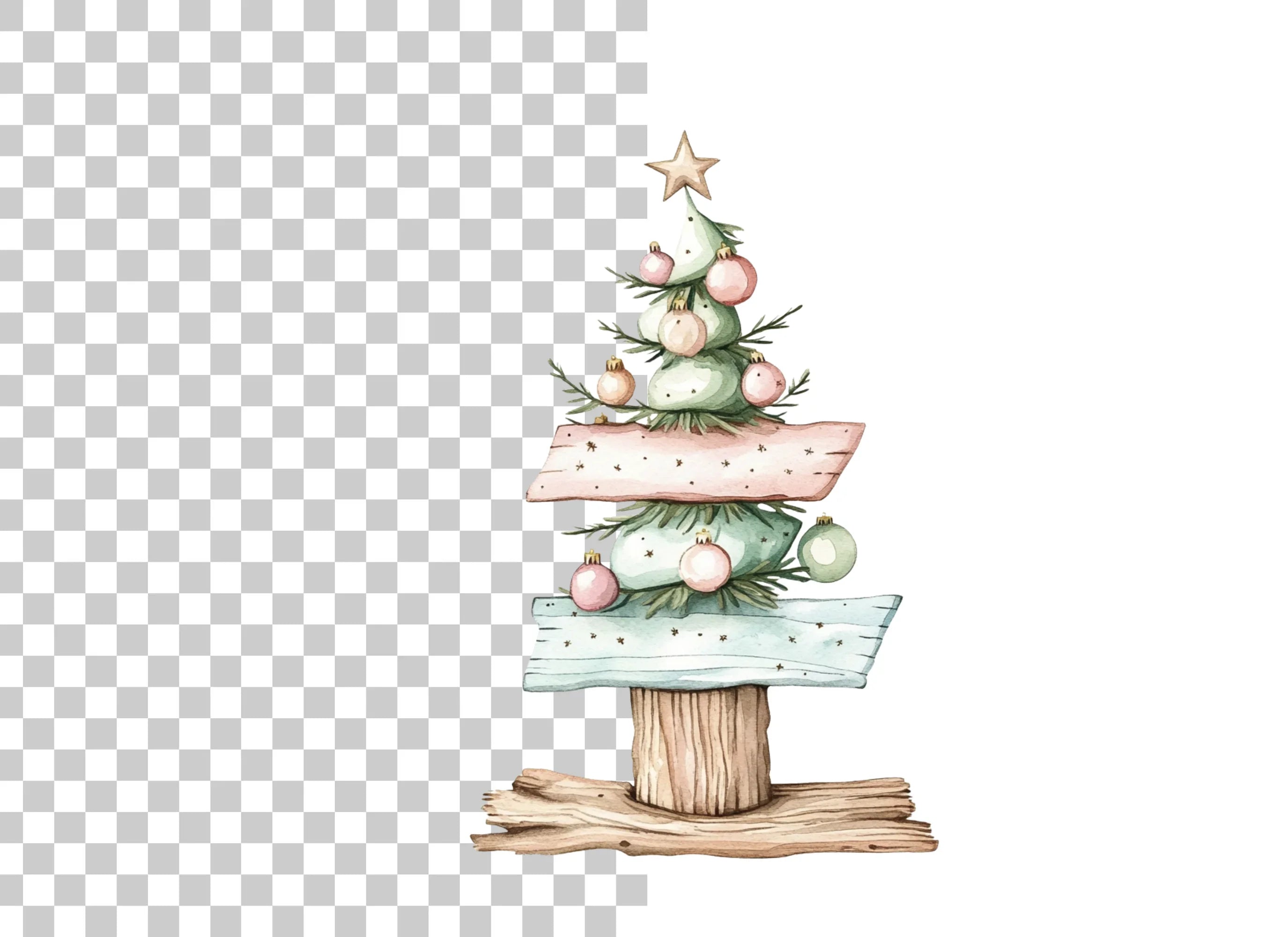 Pastel Christmas Tree Ornaments Clipart Bundle