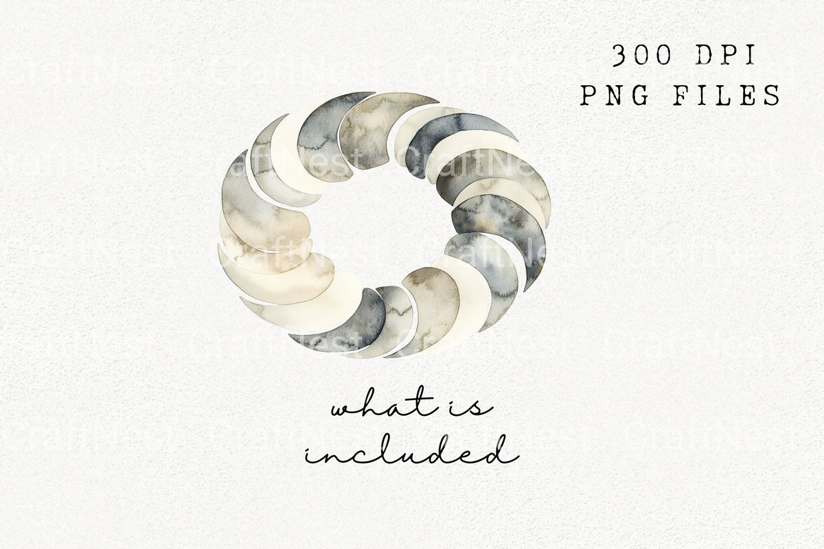 Abstract Moon Phase Wreath Designs Clipart Bundle