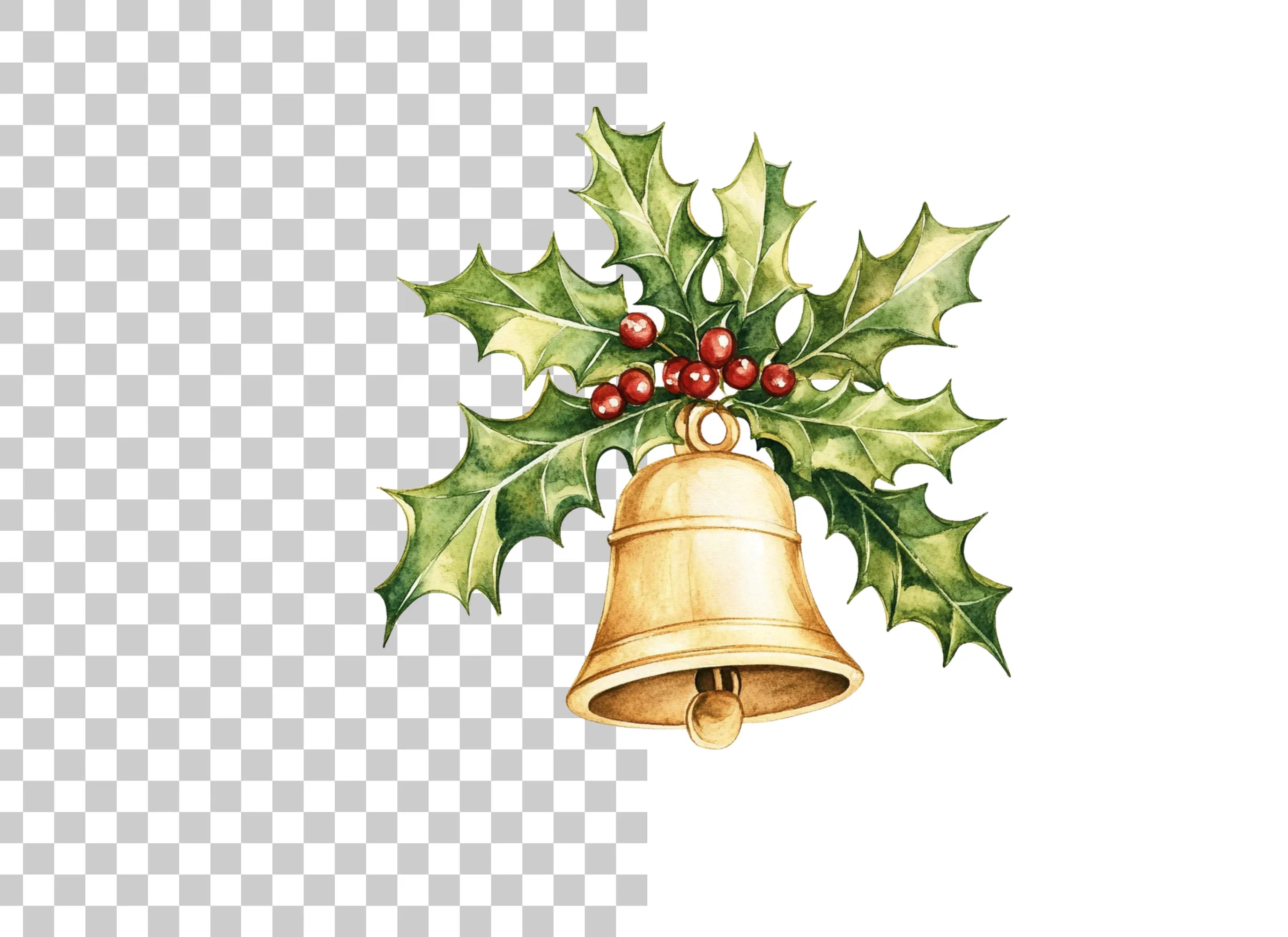 Festive Holly and Bell Christmas Clipart Bundle