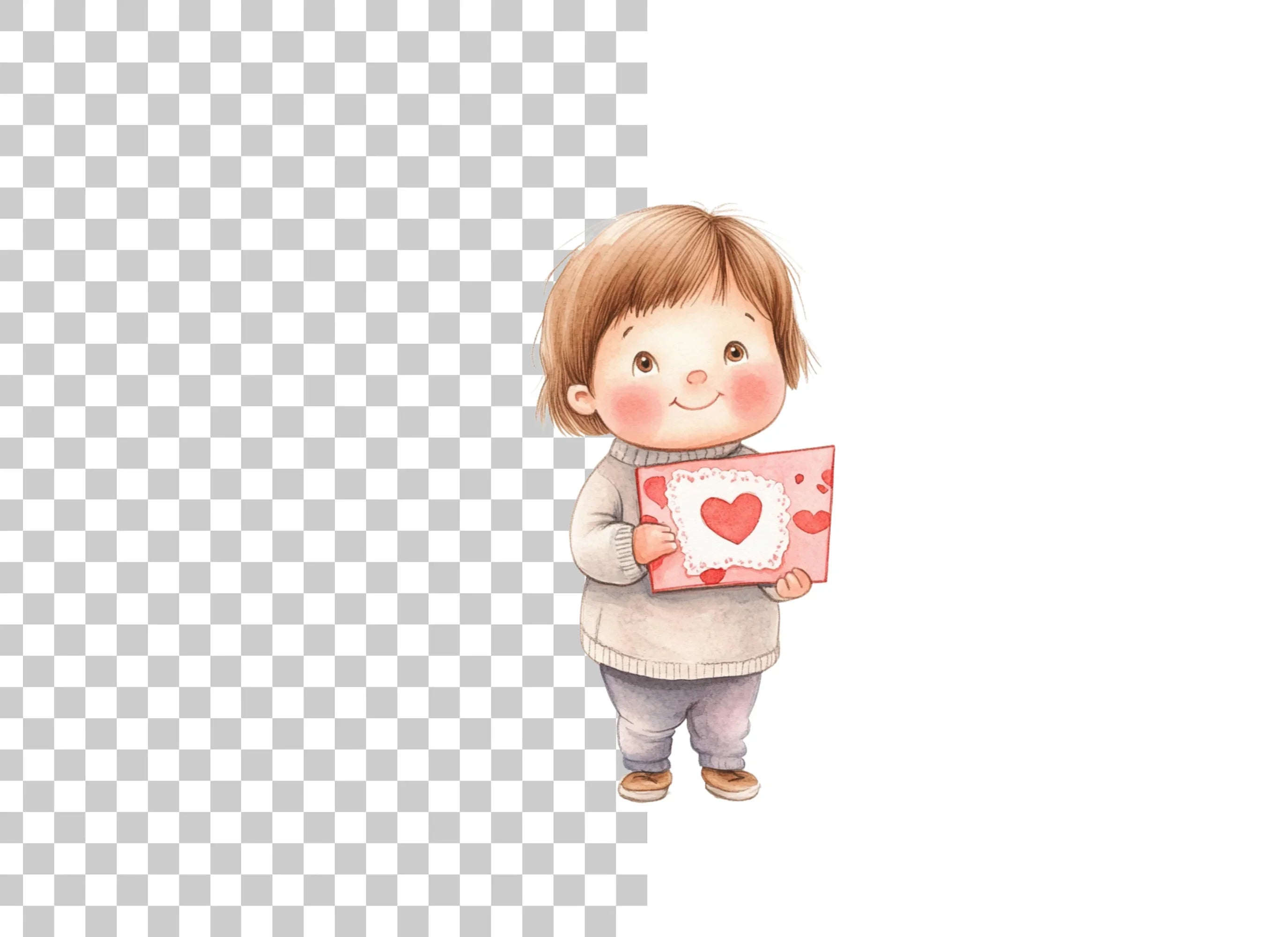 Cute Kids with Valentine Day Cards Clipart Bundle