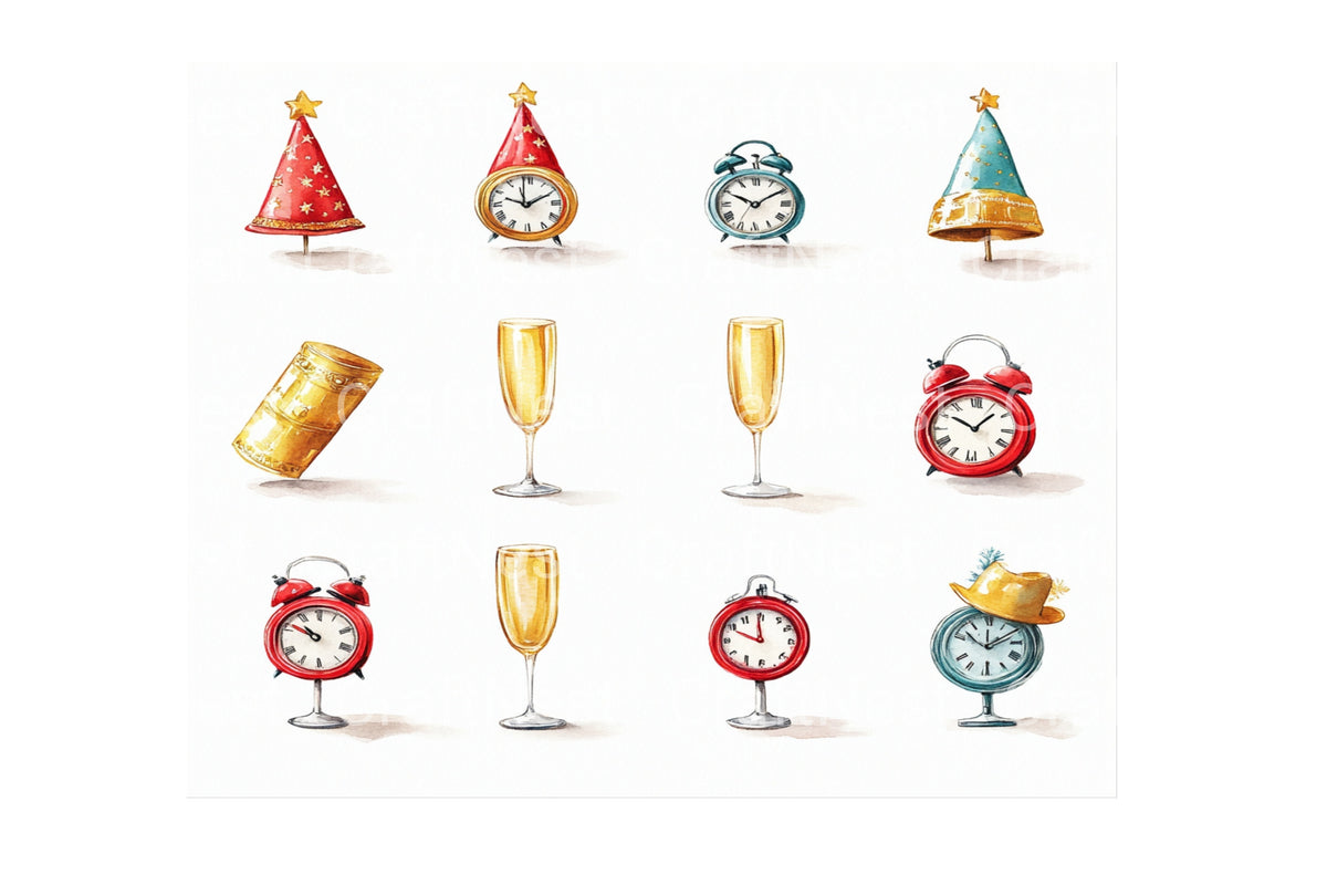 New Year Celebration Elements Clipart Bundle