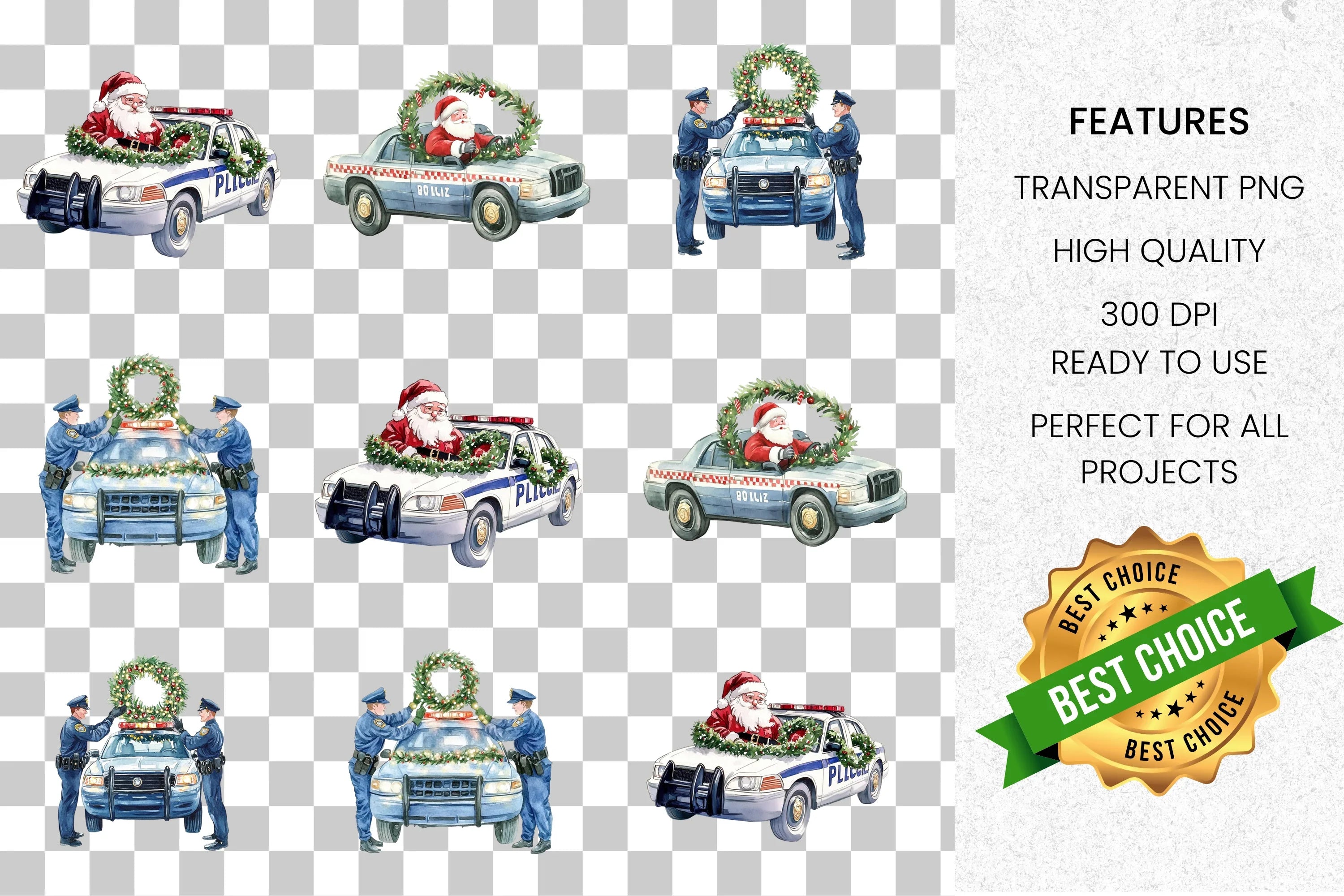 Christmas Police Car and Santa Clipart Bundle