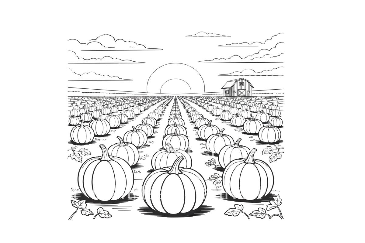 Sunrise Over Pumpkin Field Coloring Books