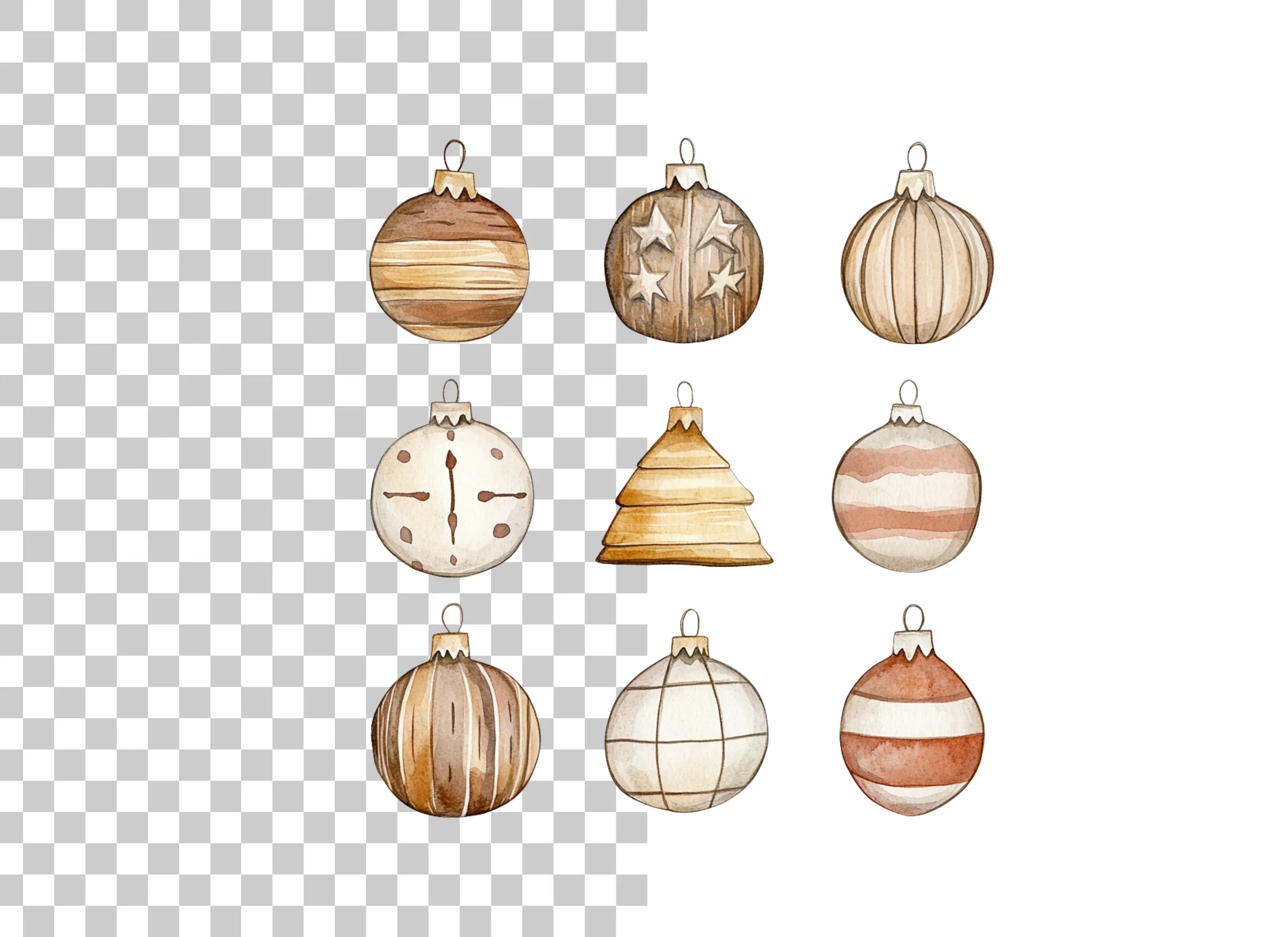 Rustic Christmas Ornaments Clipart Bundle