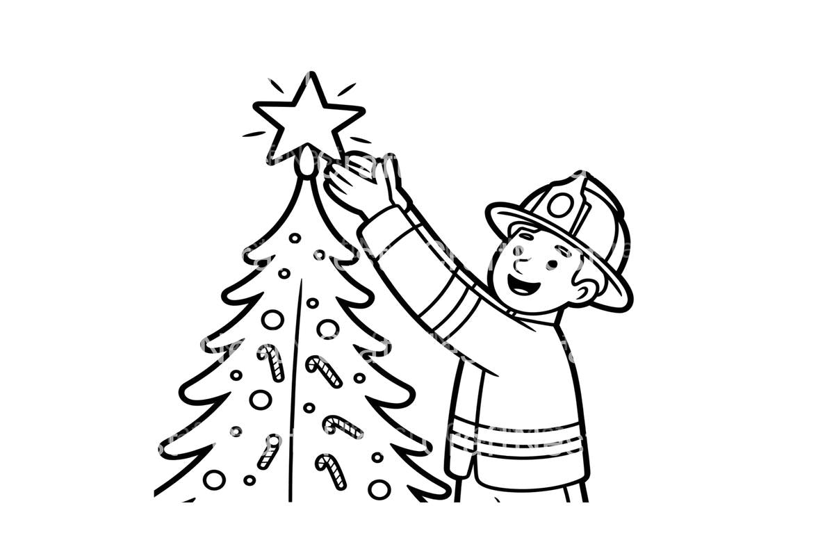 Firefighter Decorating Christmas Tree Coloring Books