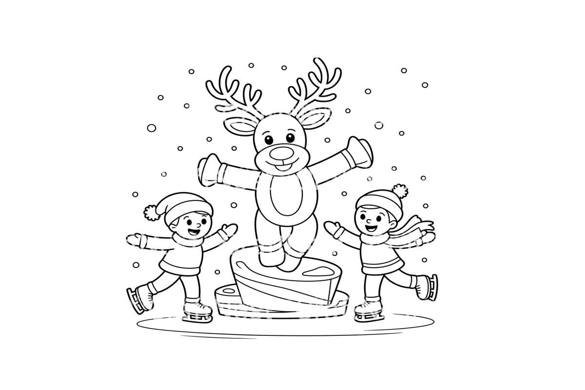 Reindeer Kids Ice Skating Coloring Books