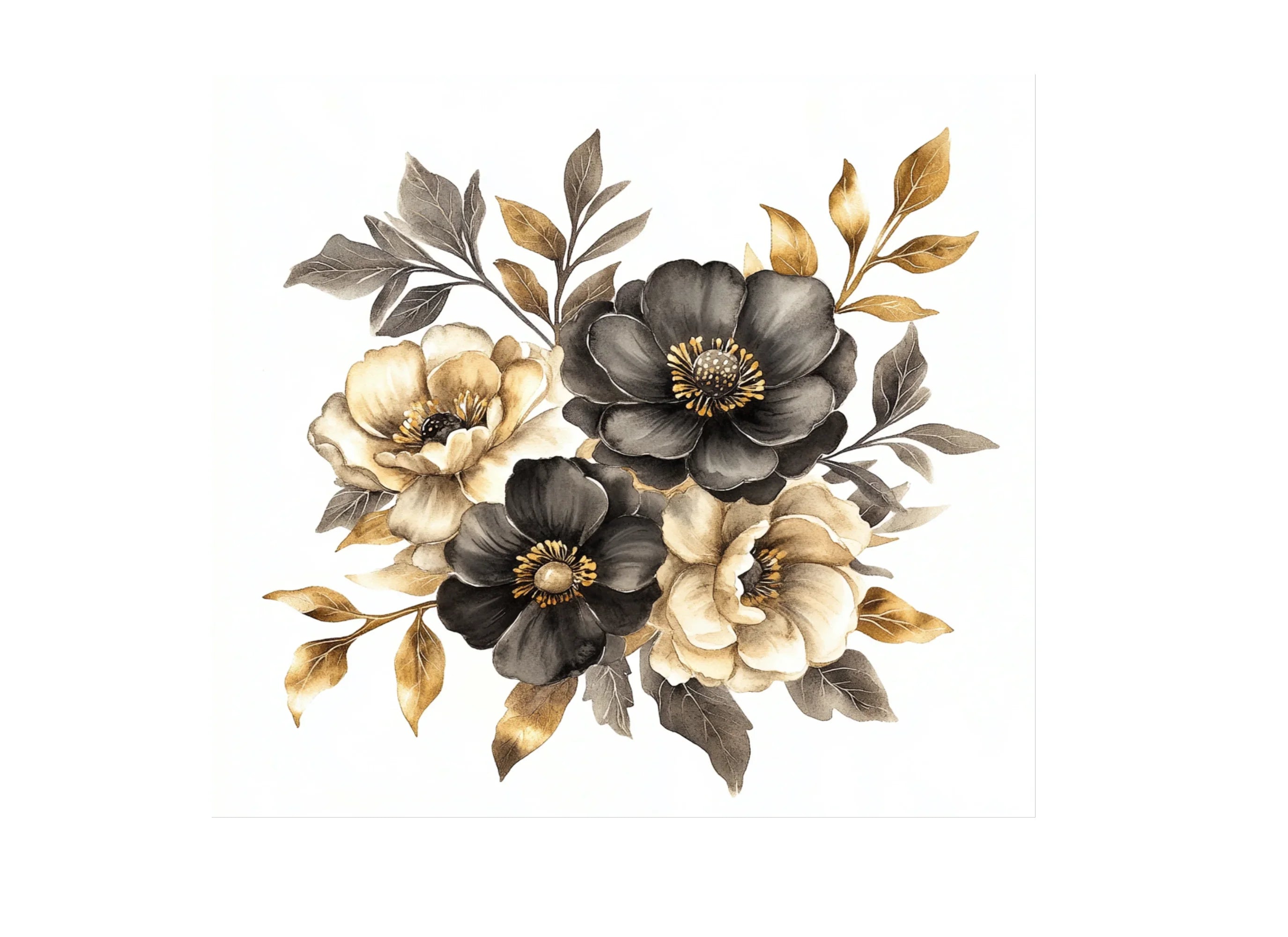 Elegant Black and Gold Floral Clipart Bundle