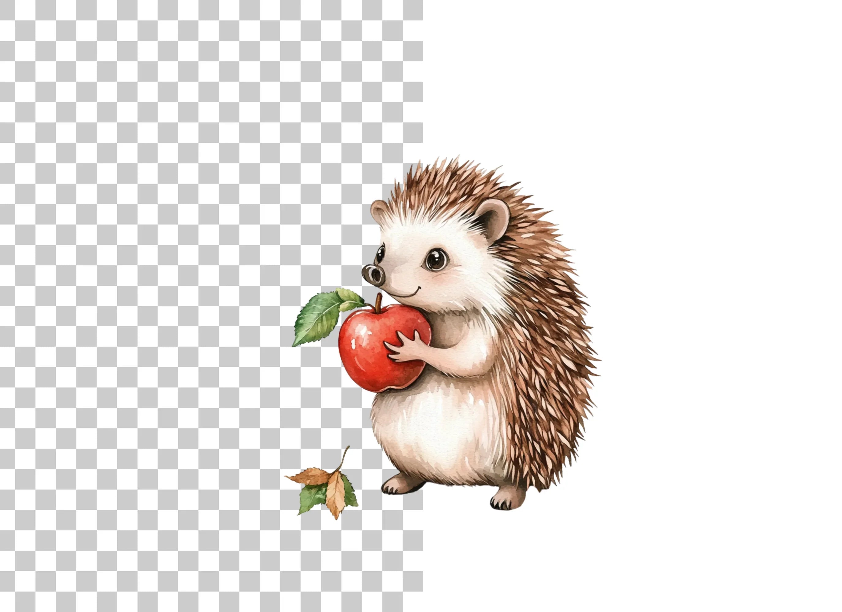 Cute Hedgehog with Apple Clipart Bundle