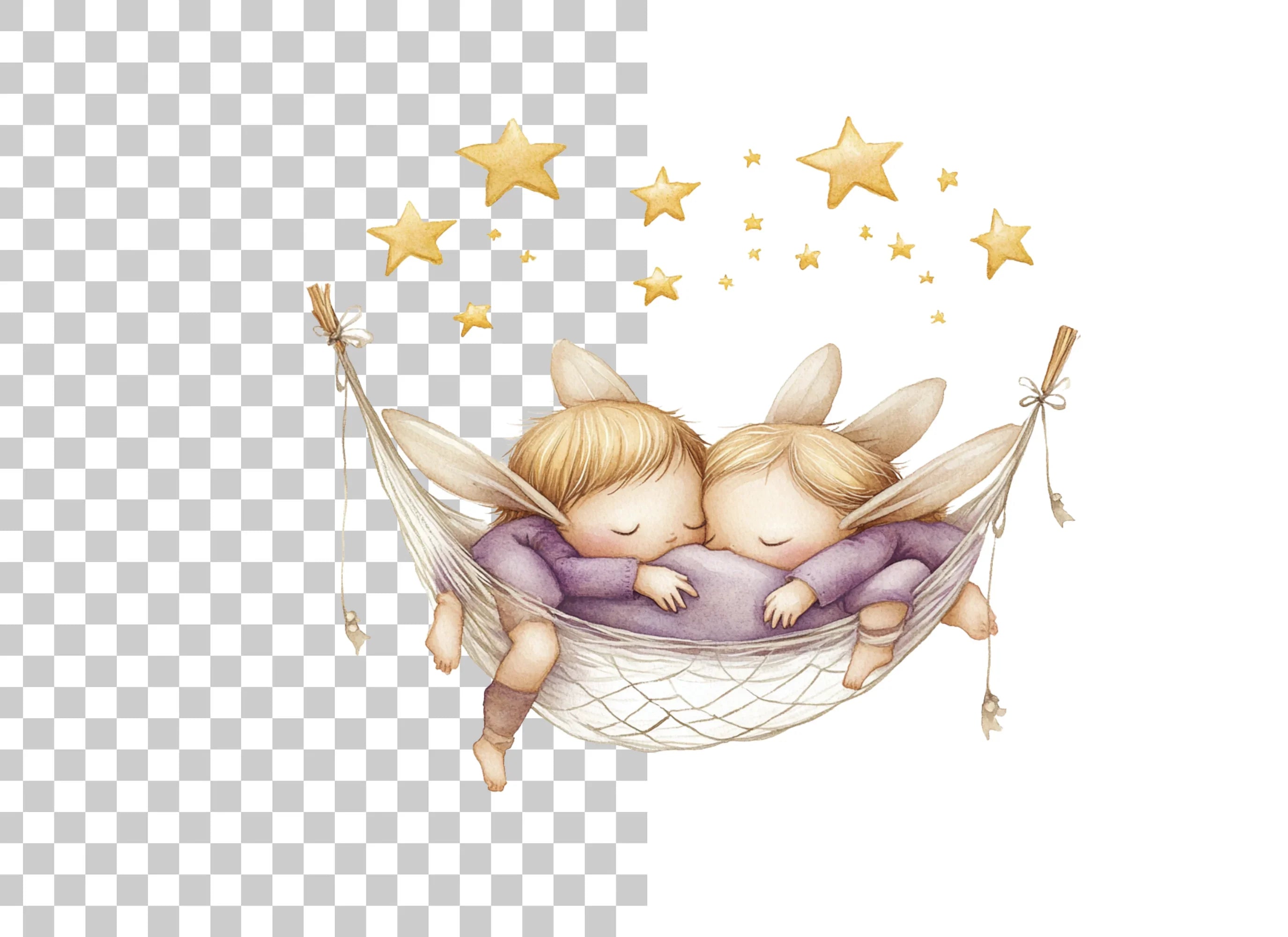 Sleeping Baby Fairies in Hammock Clipart Bundle