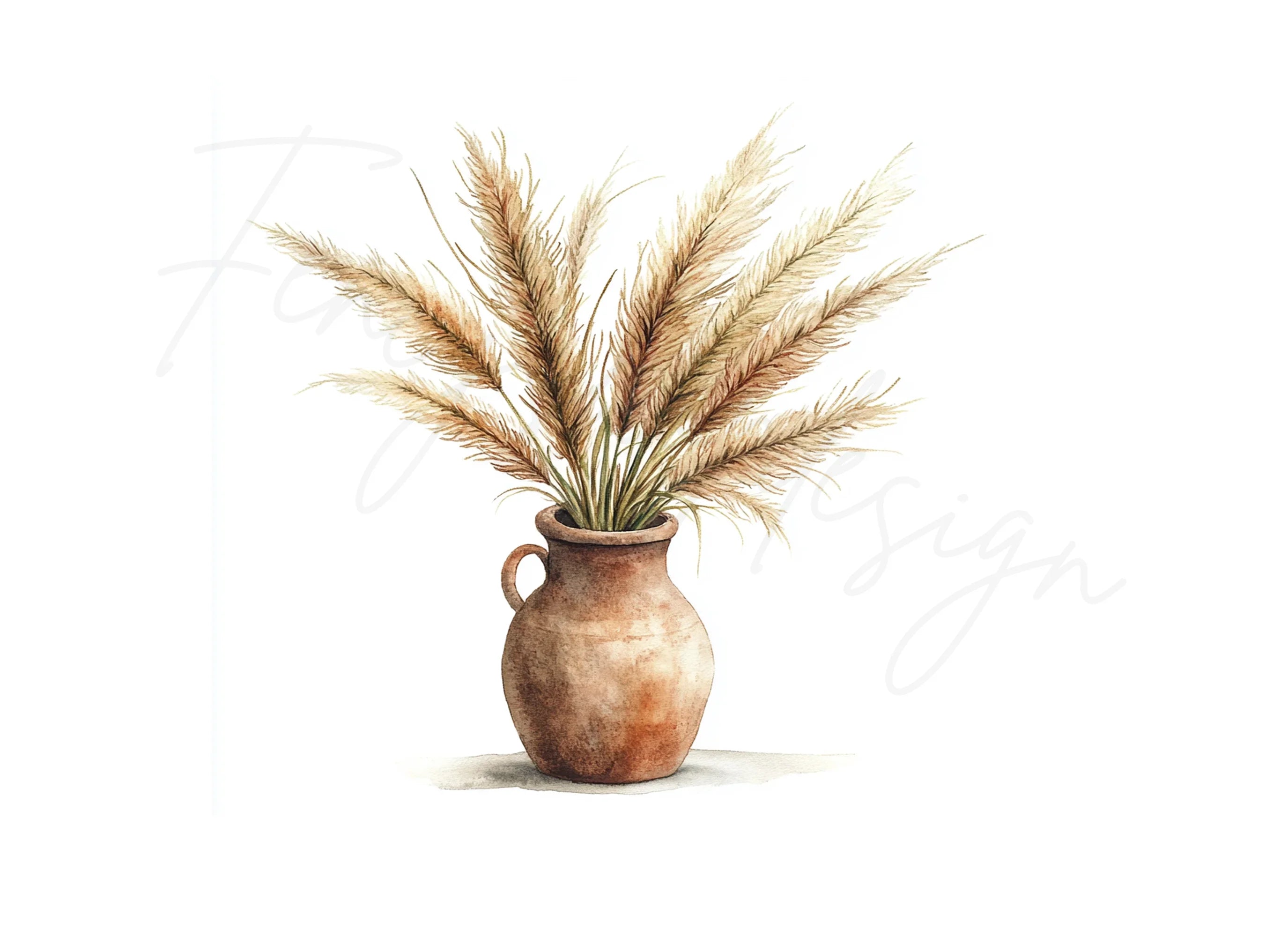 Pampas Grass in Terracotta Vase Clipart Bundle