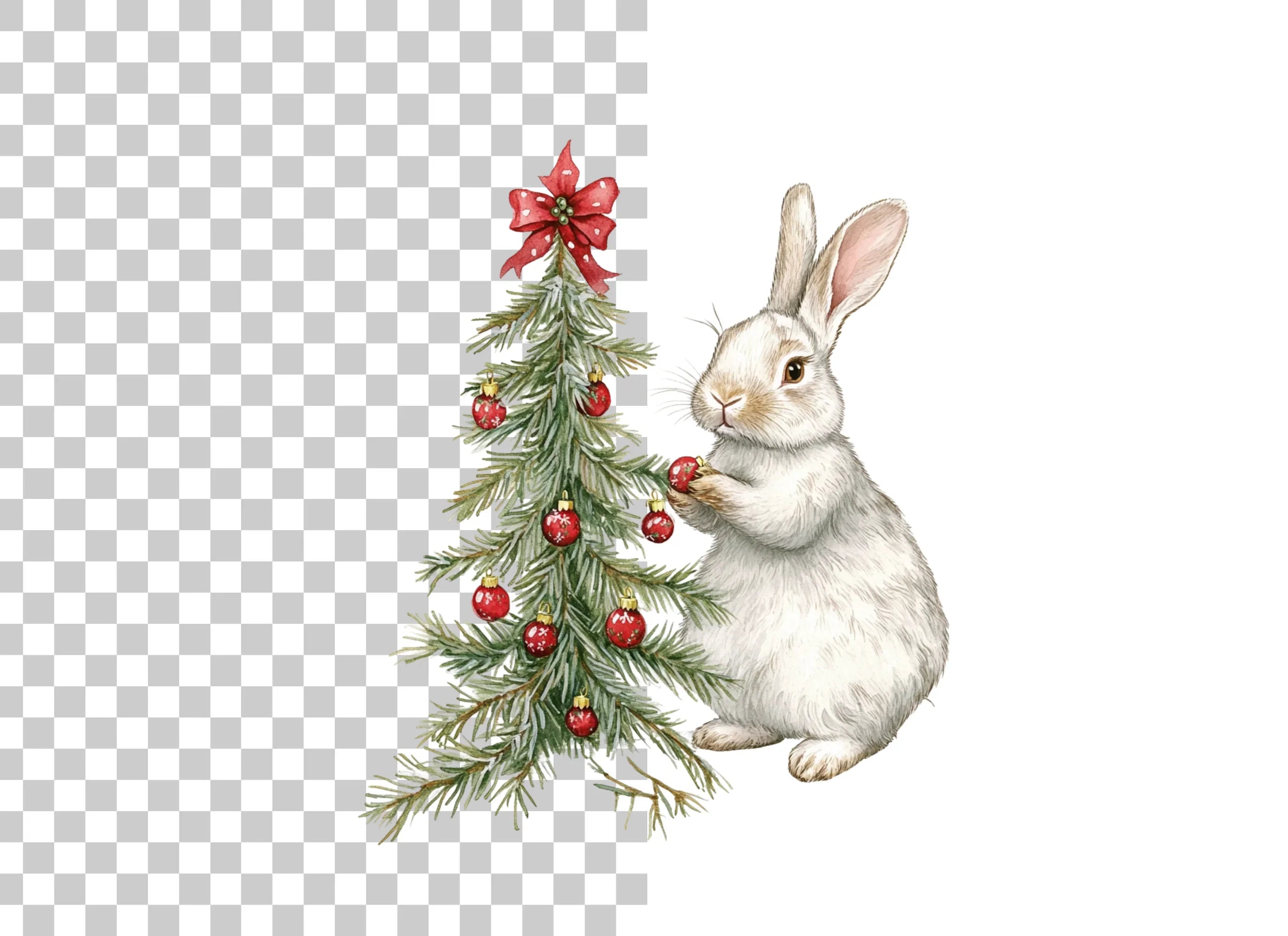 Cute Bunny Decorating Christmas Tree Clipart Bundle