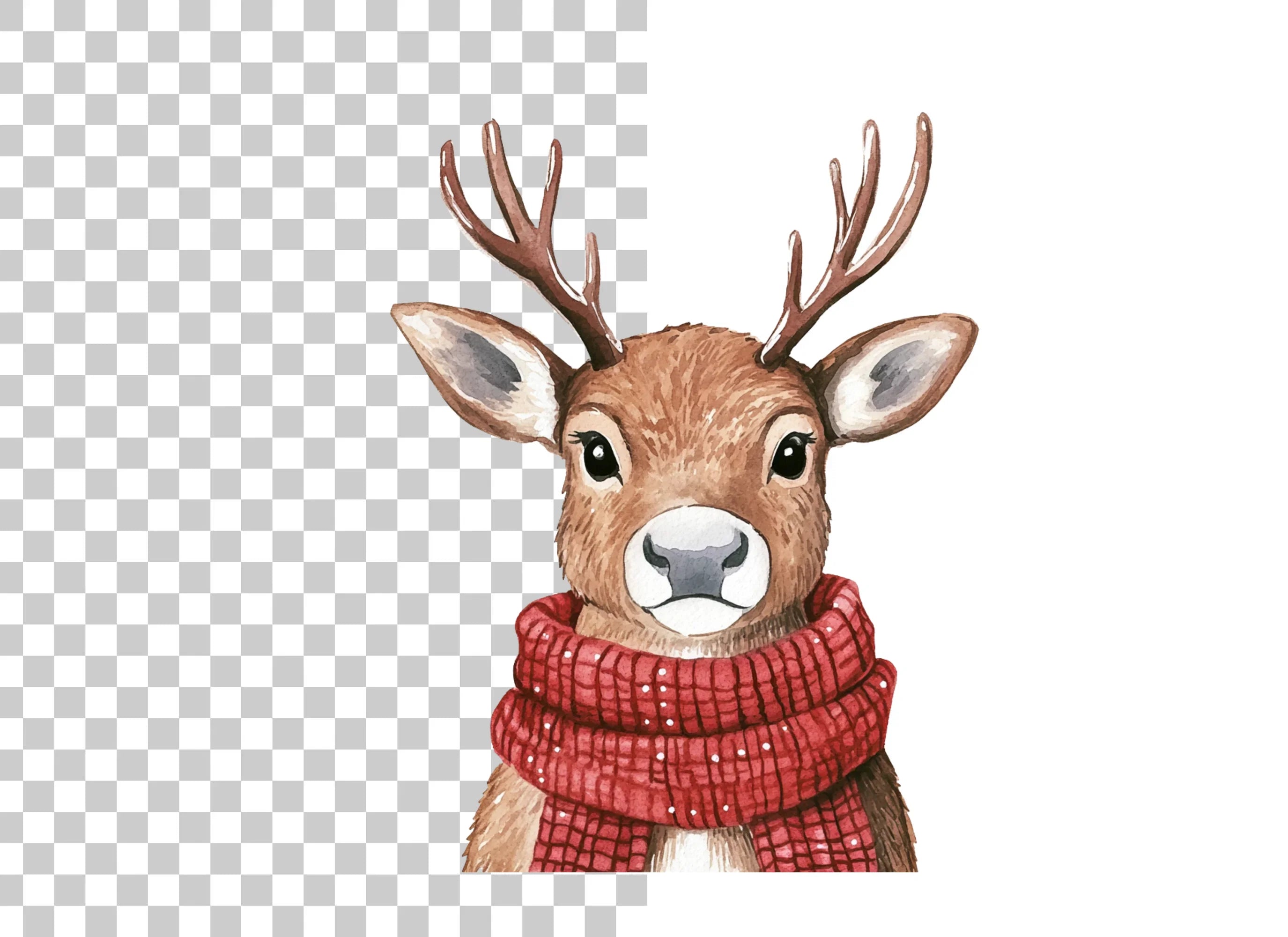 Cute Reindeer with Red Scarf Clipart Bundle