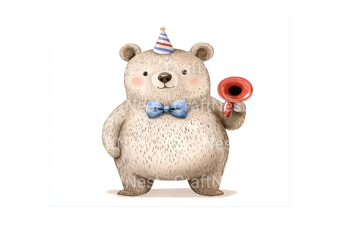 Party Bear With Horn And Hat Clipart Bundle