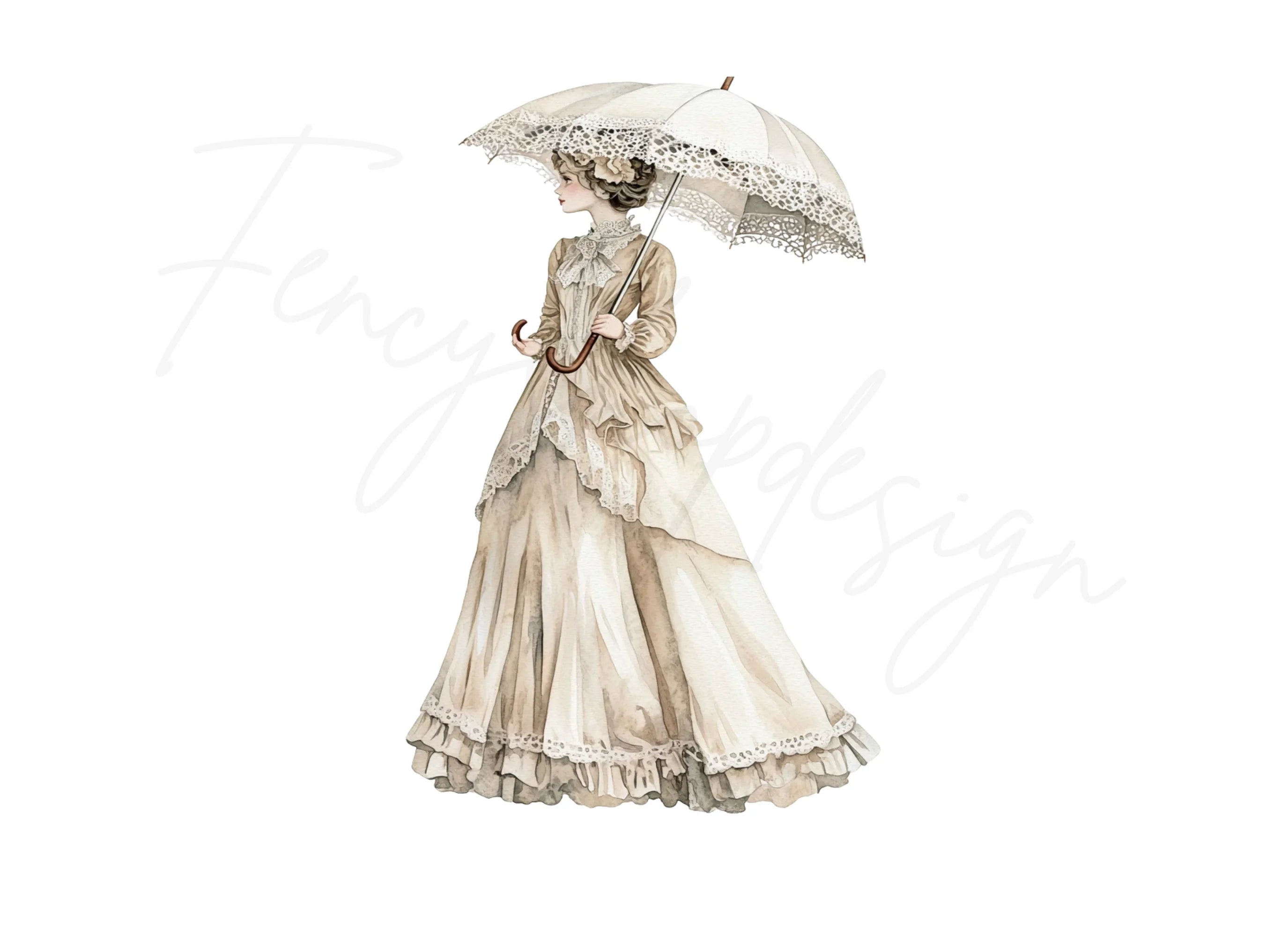 Victorian Ladies with Parasols Clipart Bundle