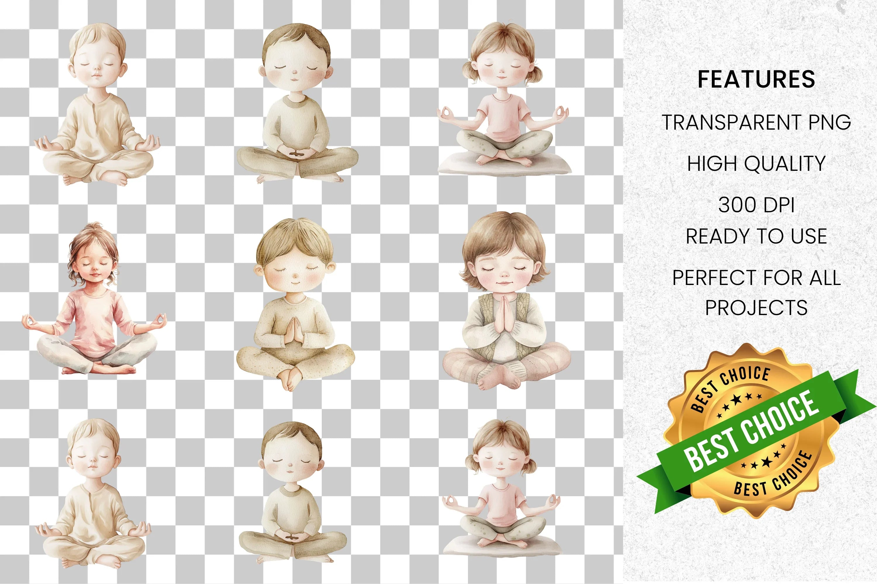 Peaceful Yoga Kids Clipart Bundle
