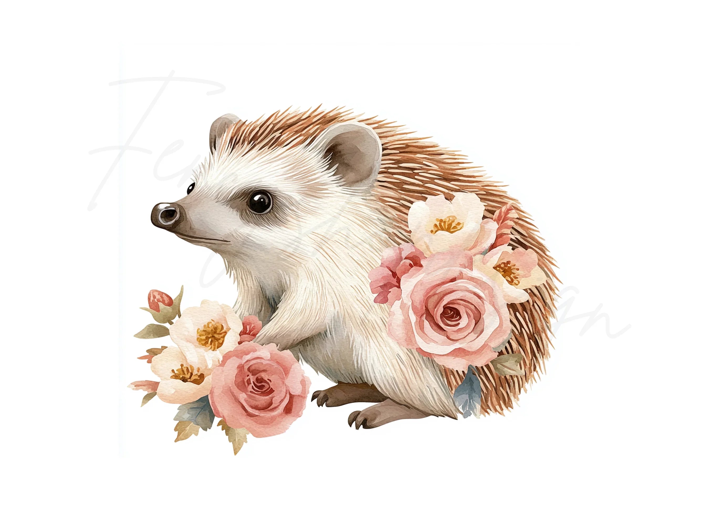 Cute Hedgehog Floral Clipart Bundle