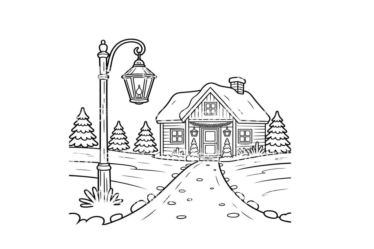 Winter Village Scene Coloring Books