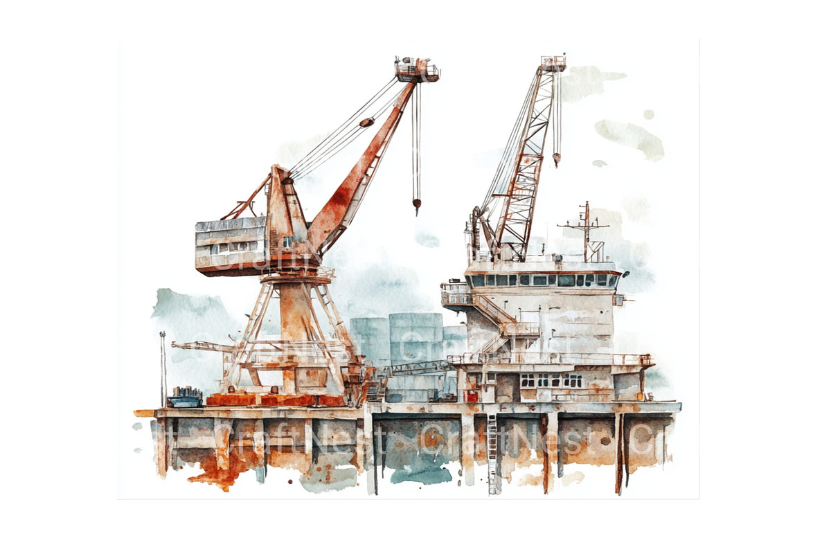 Oil Rig Platform Clipart Bundle