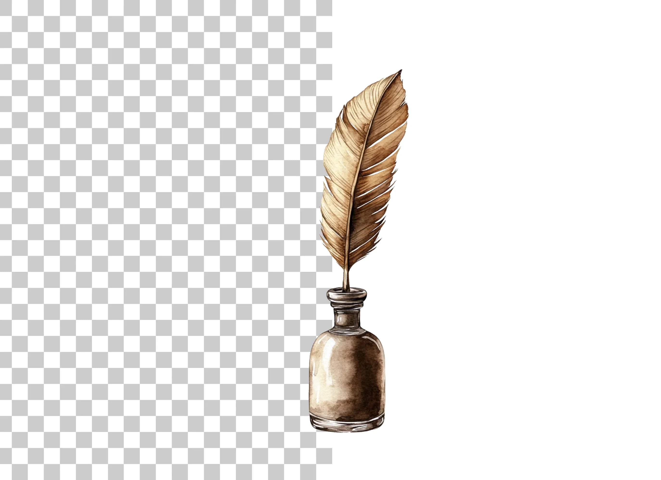 Vintage Feather Quill and Inkwell Clipart Bundle