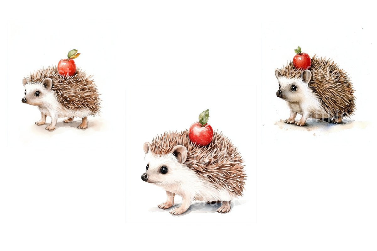 Cute Hedgehog With Apple Clipart Bundle
