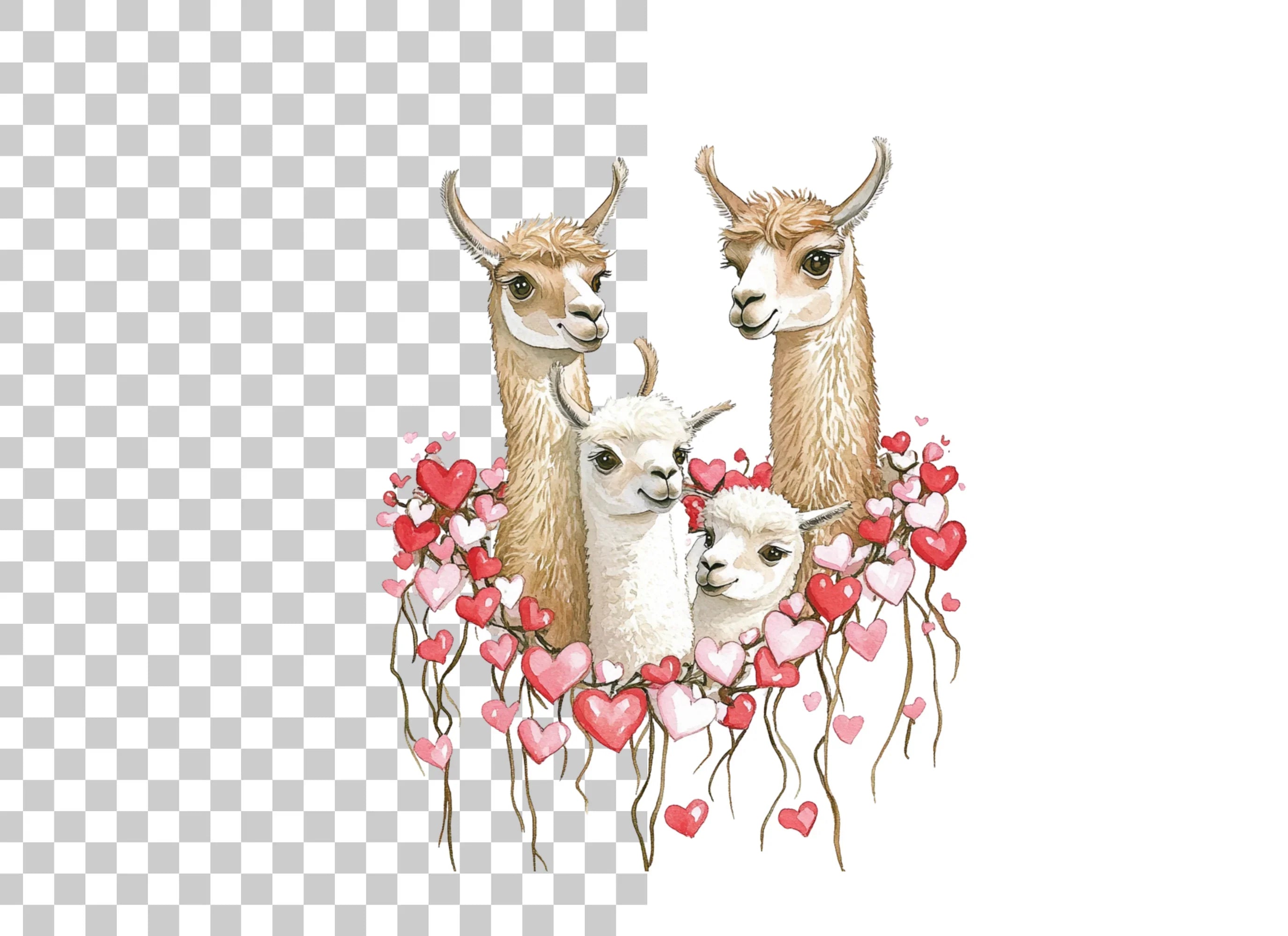 Llama Family with Hearts Clipart Bundle