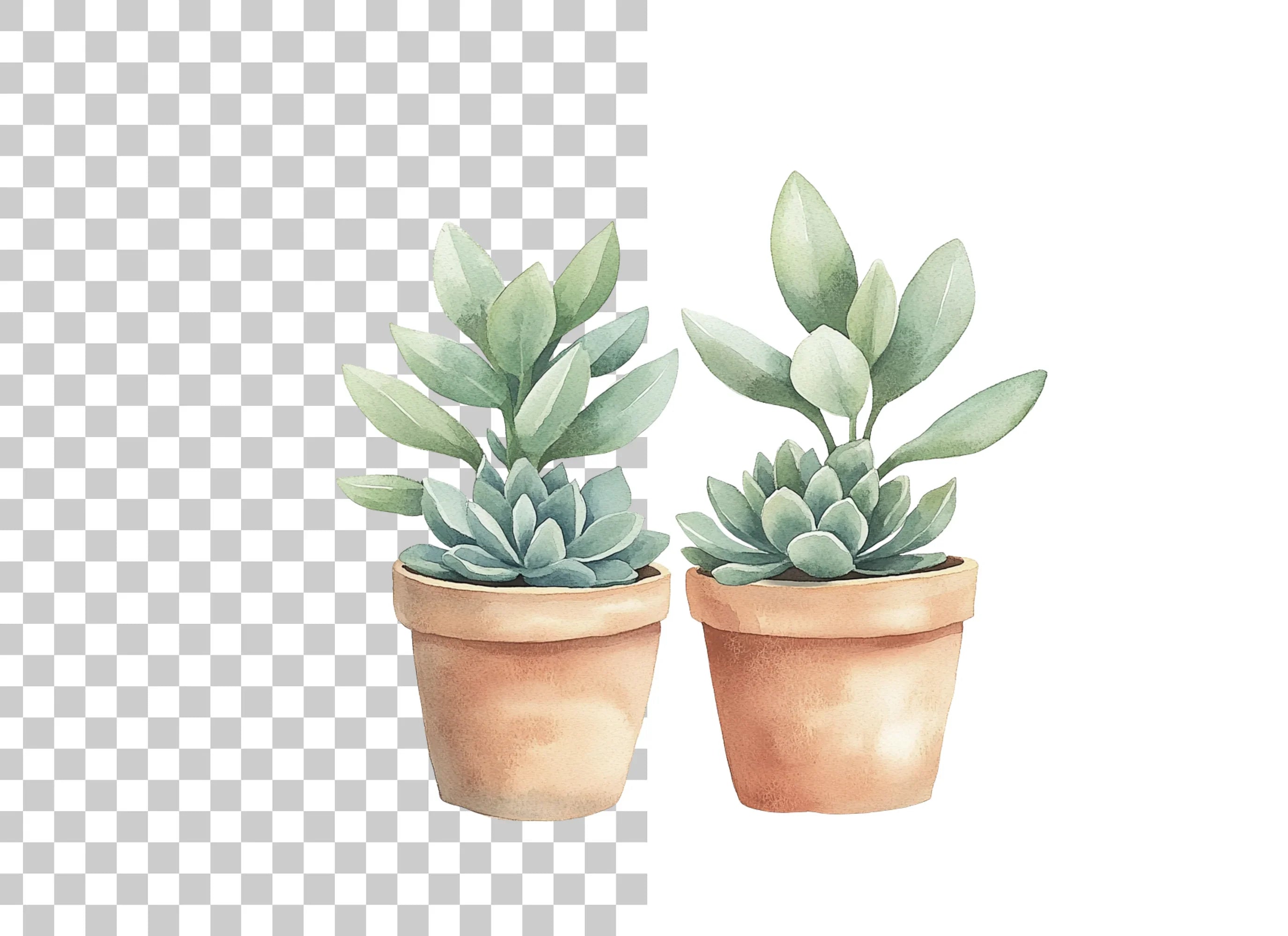 Cute Potted Succulent Duo Clipart Bundle