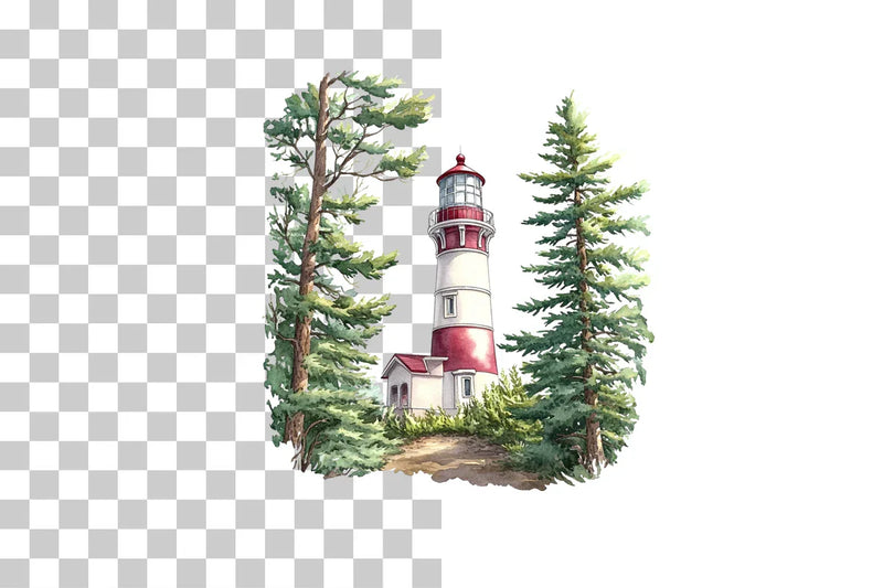 Lighthouse with Coastal Tree Frame Clipart Bundle - CraftNest - Digital Crafting and Art