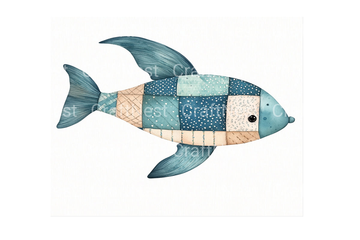 Patchwork Fish Designs Clipart Bundle