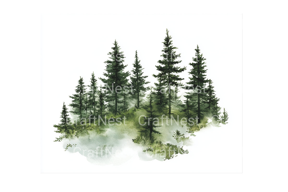 Misty Forest Pine Trees Graphics Clipart Bundle