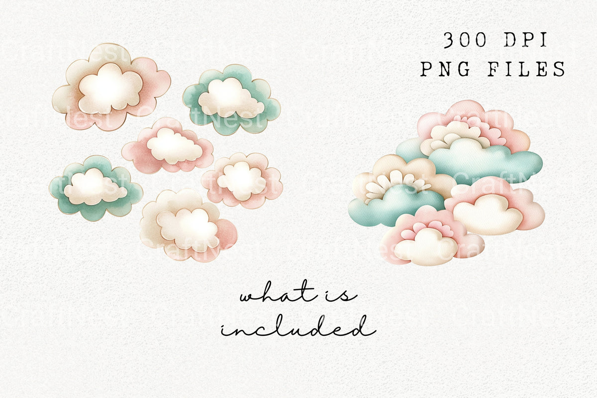 Pastel Clouds Clipart Bundle