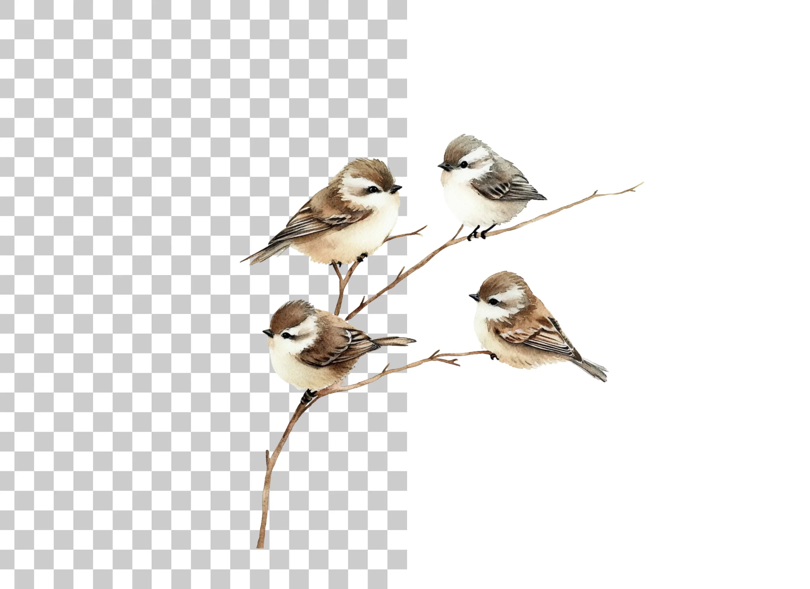 Cute Birds on Branch Clipart Bundle