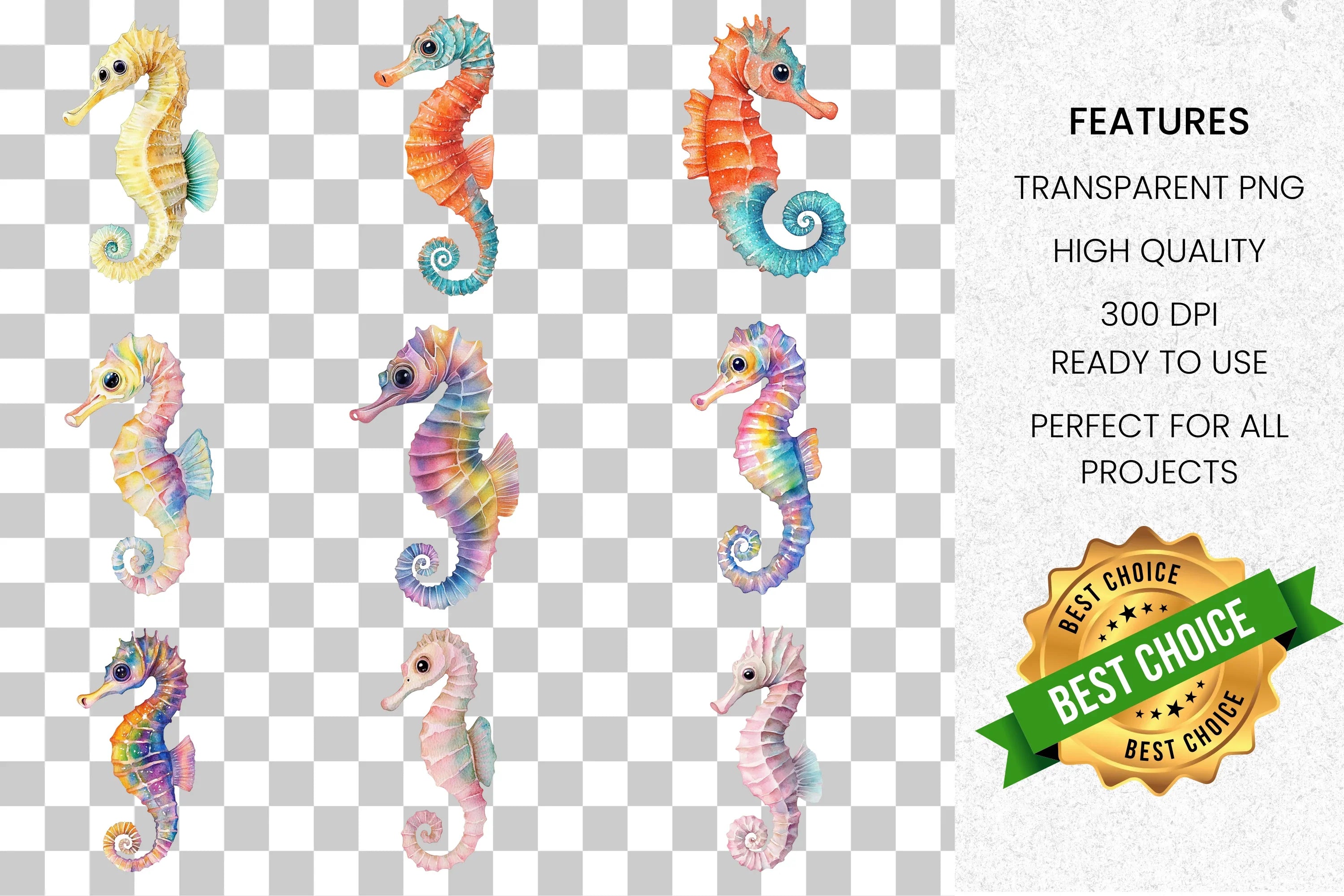Cute Seahorse Clipart Bundle