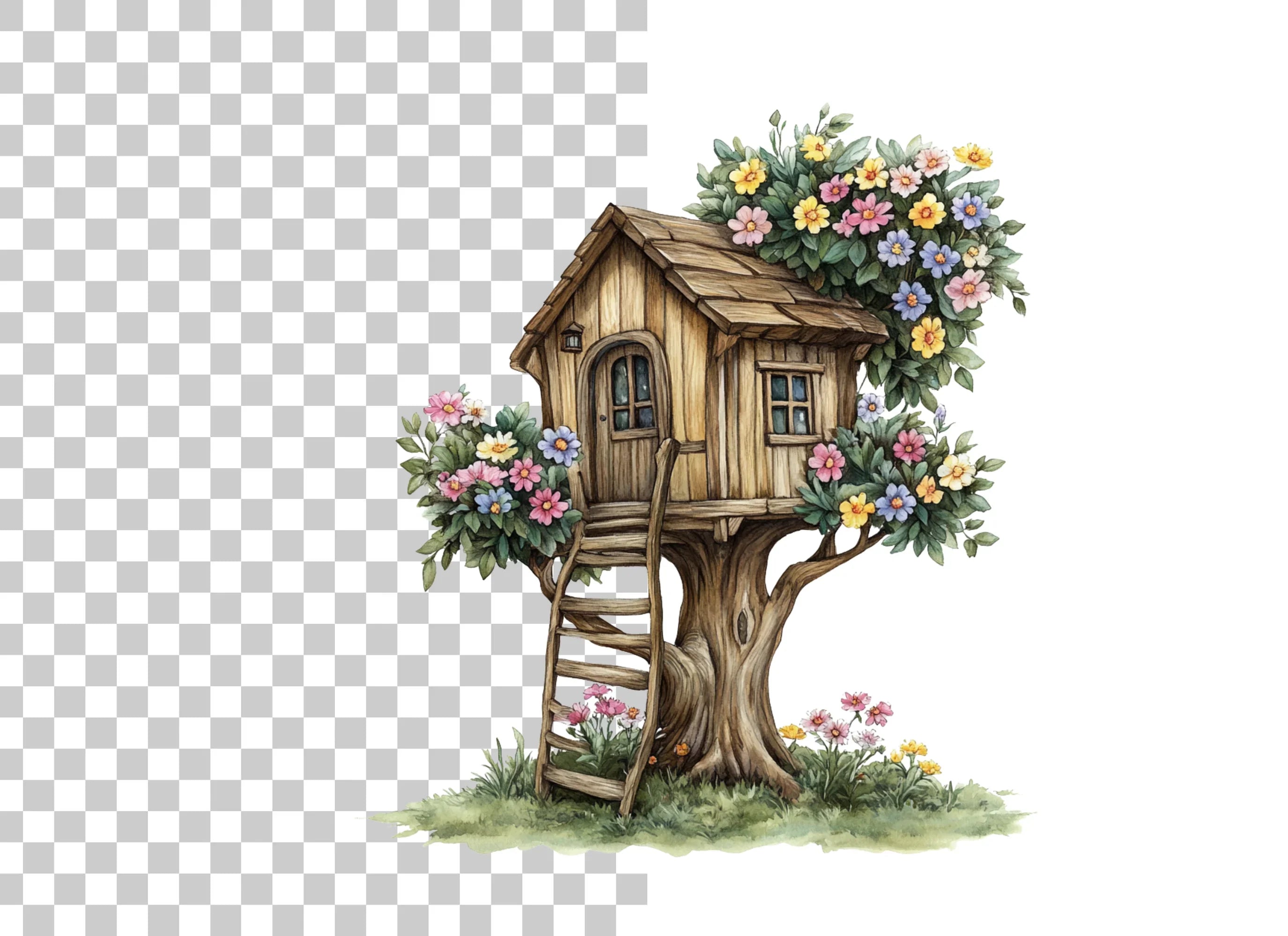 Charming Floral Treehouse Clipart Bundle
