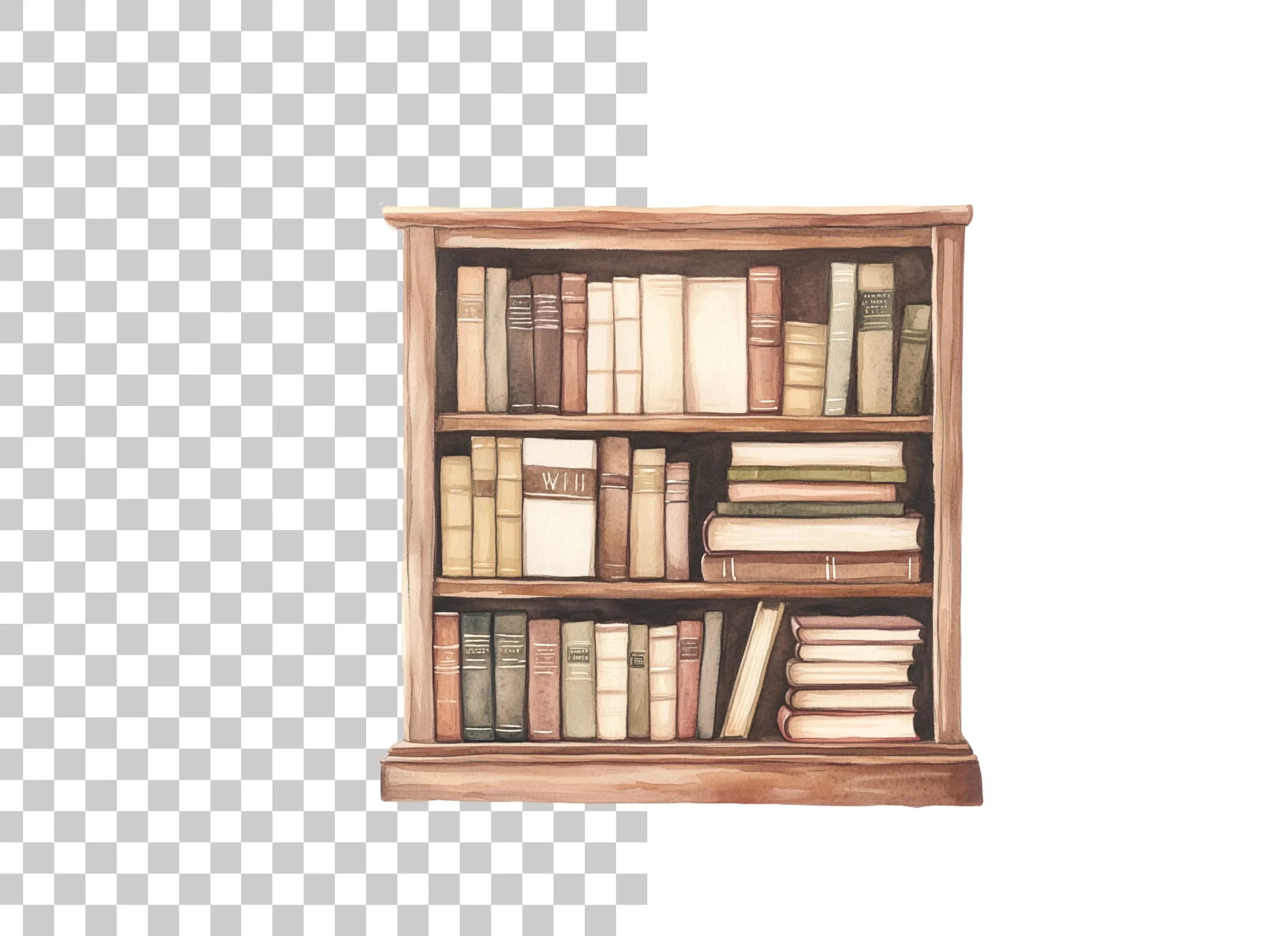 Vintage Bookshelf Clipart Bundle