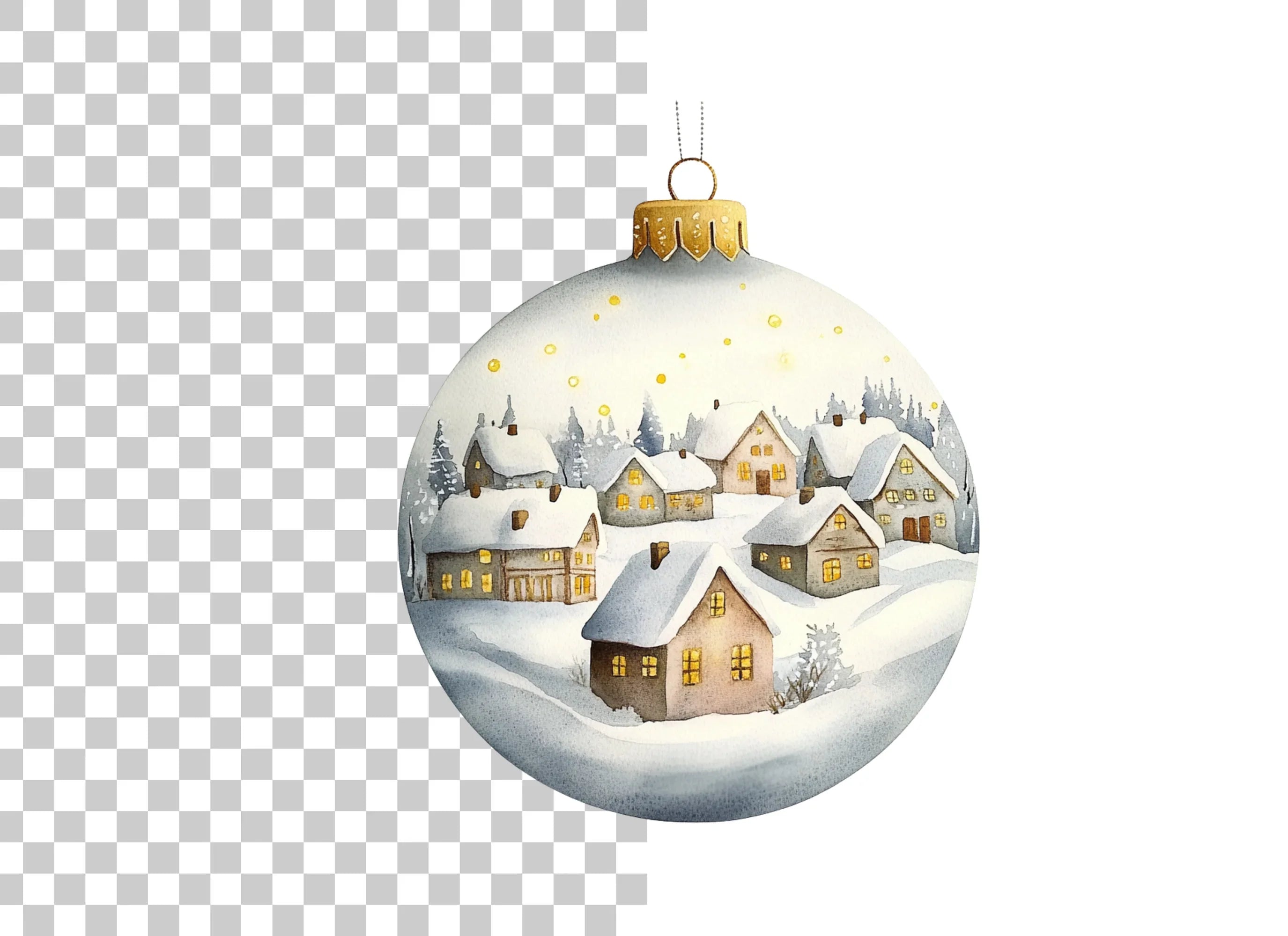 Winter Village Christmas Ornament Clipart Bundle