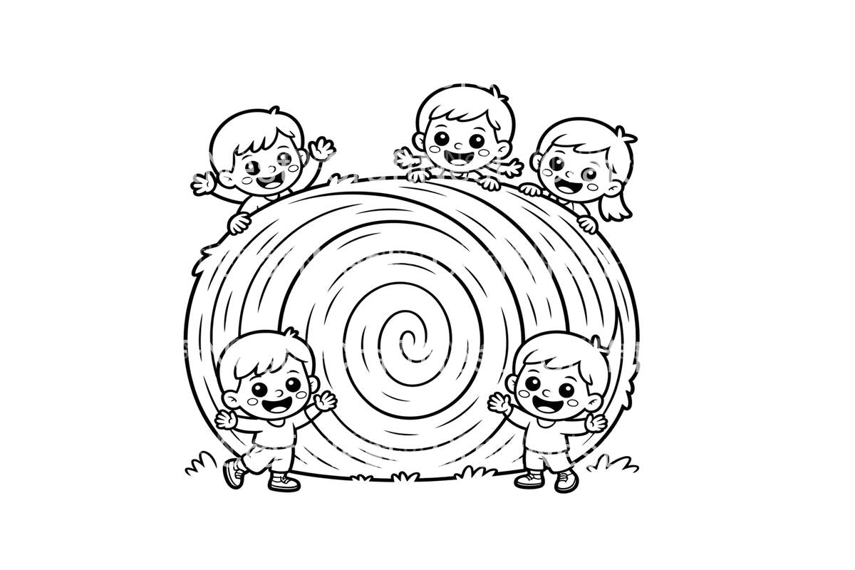 Happy Kids Playing With Hay Bales Coloring Books