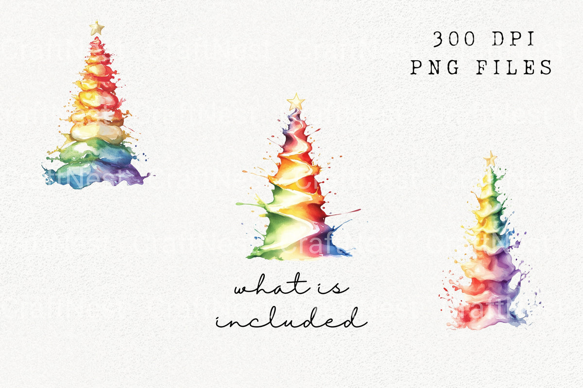 Rainbow Christmas Trees Clipart Bundle