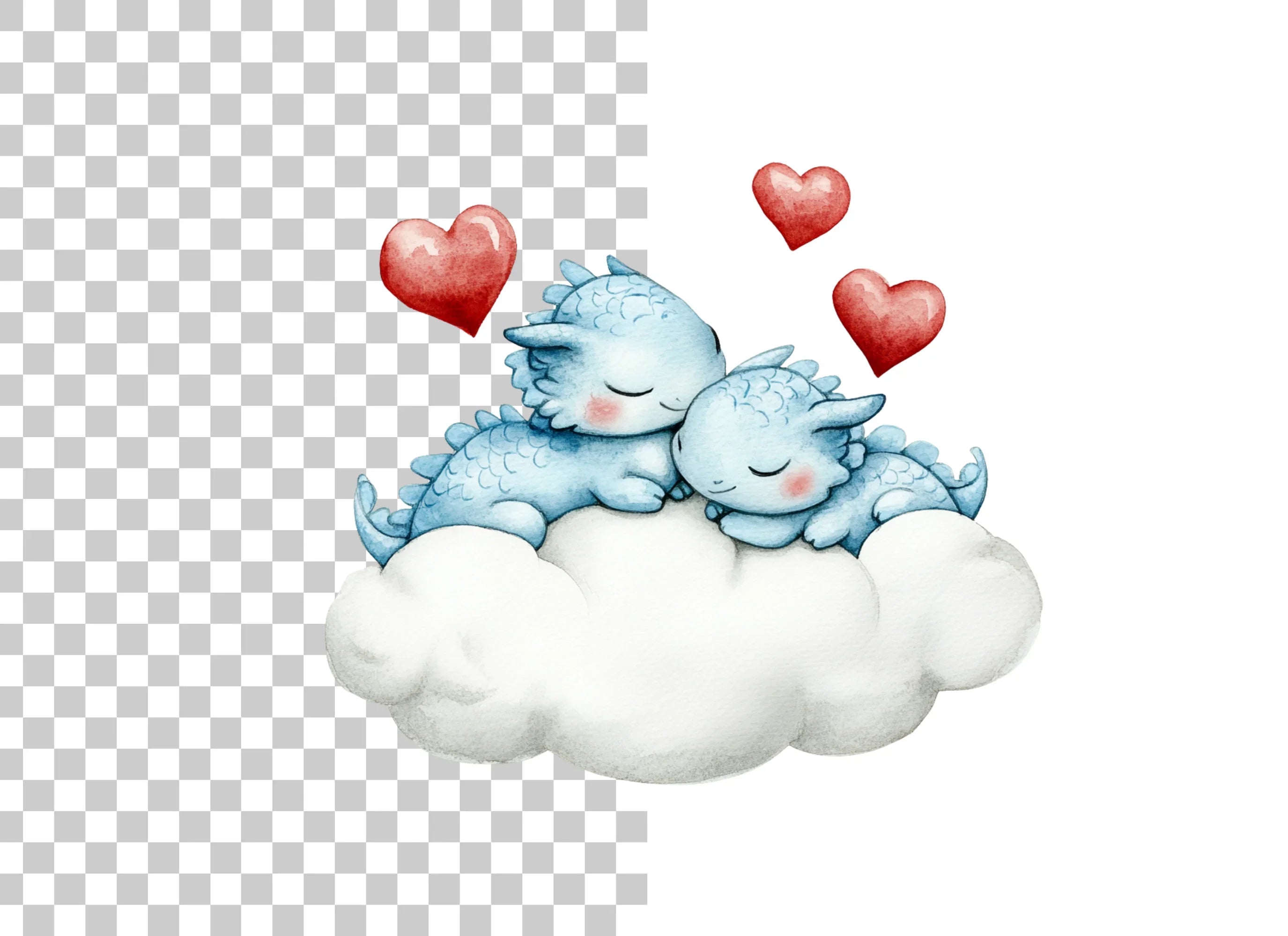 Sleeping Dragon Couple on Cloud Clipart Bundle