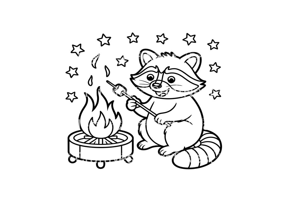 Raccoon Roasting Marshmallow Coloring Books