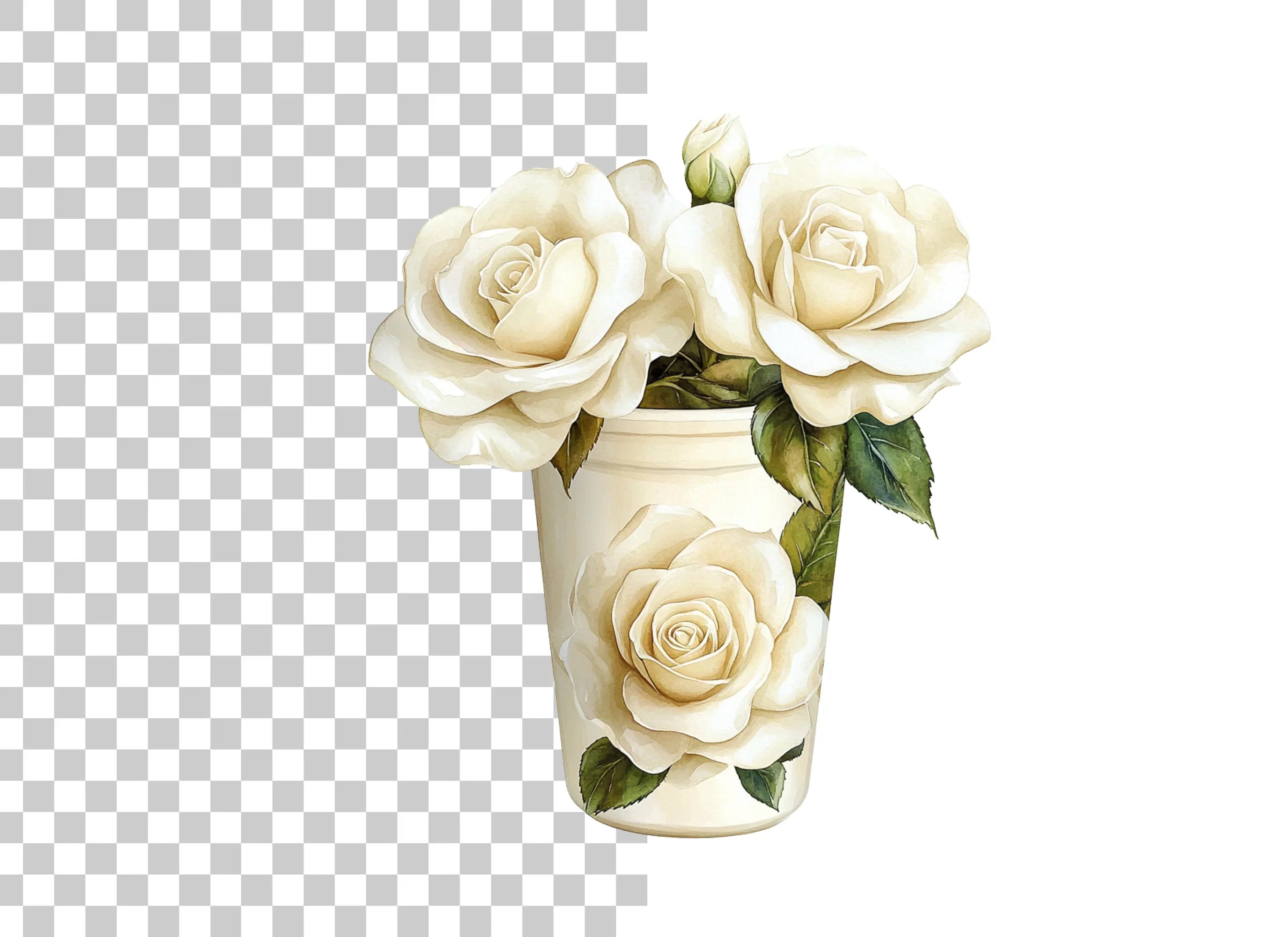 White Rose Vase Illustration Clipart Bundle