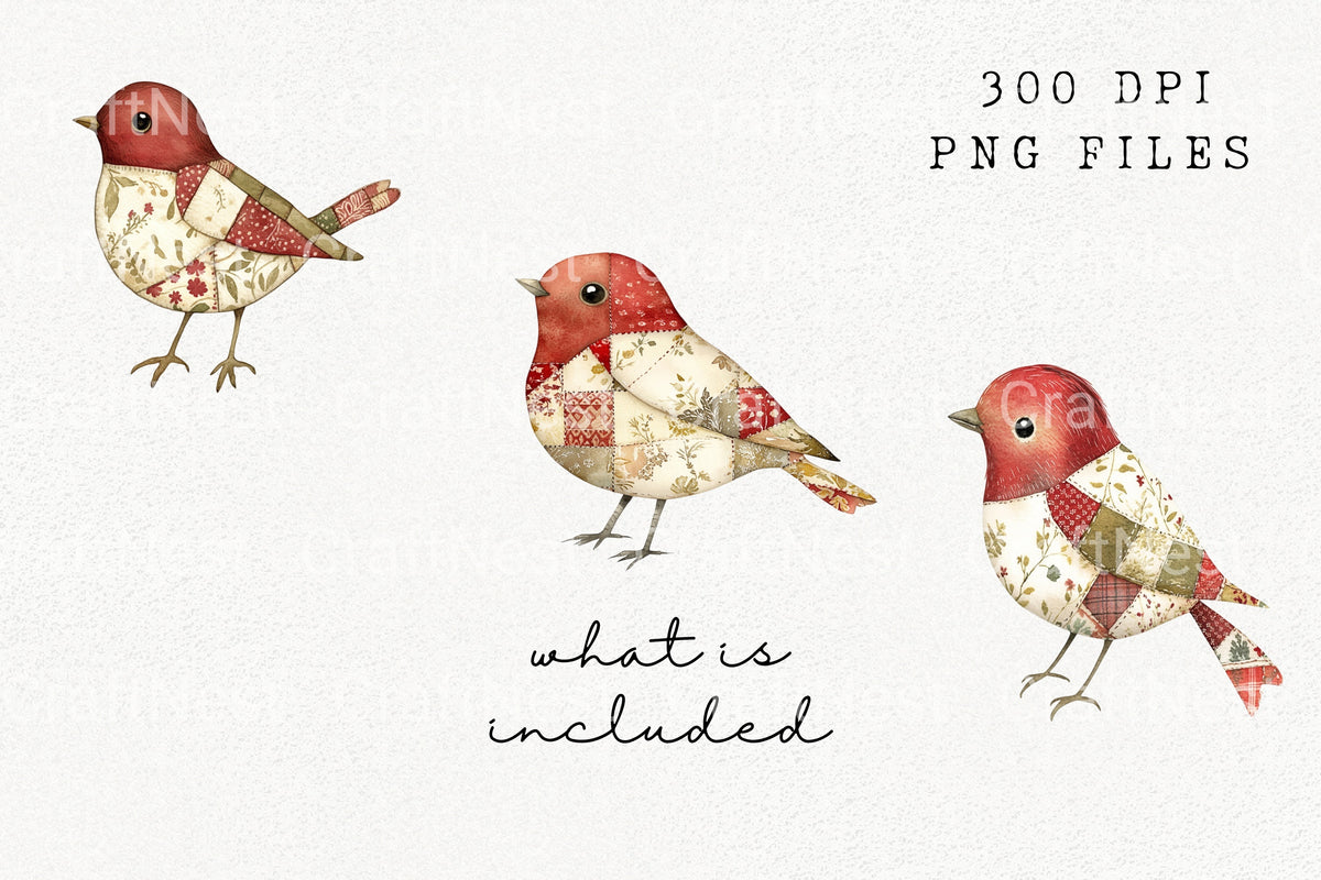 Patchwork Bird Clipart Bundle