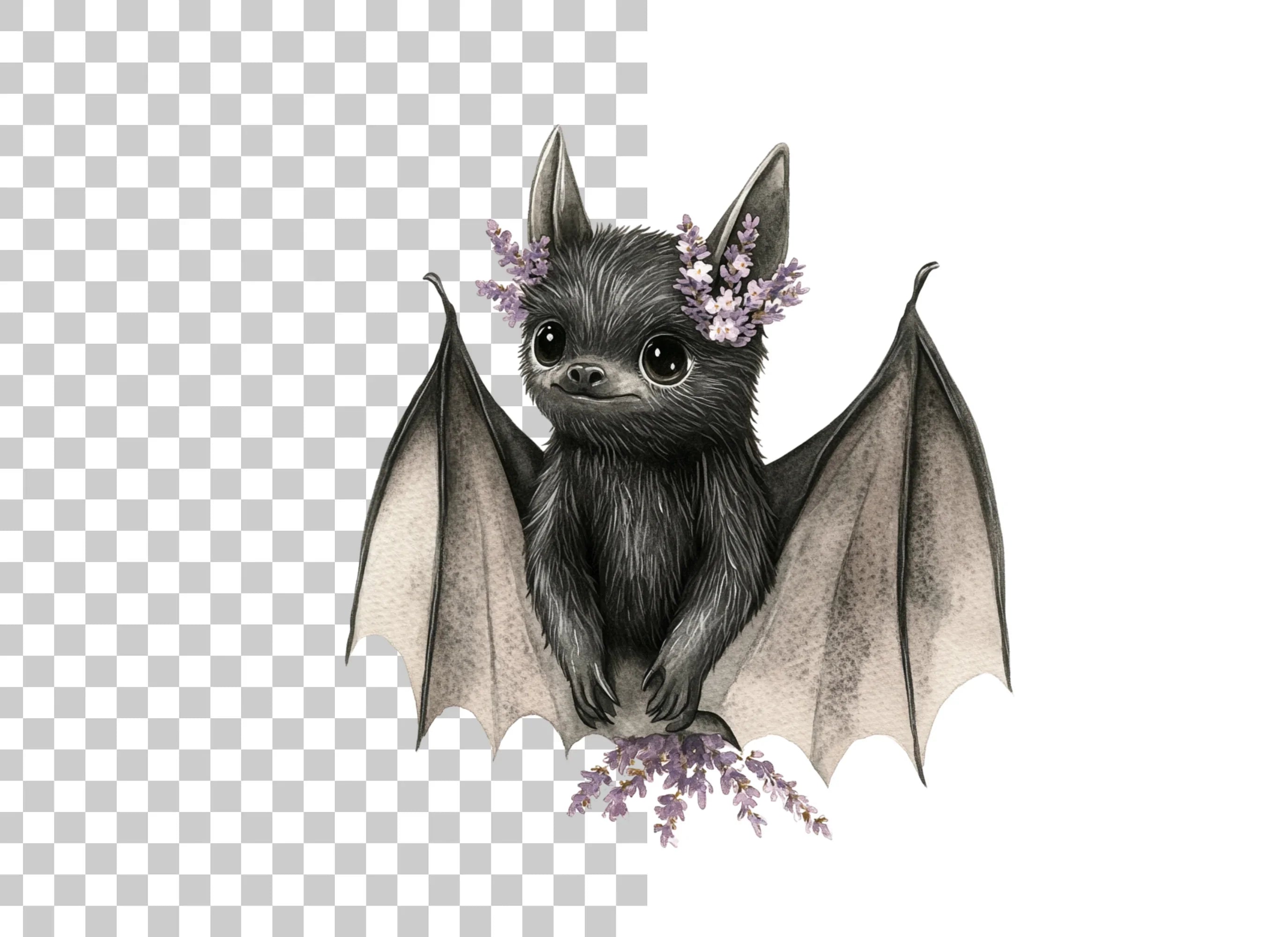 Cute Bat with Lavender Clipart Bundle
