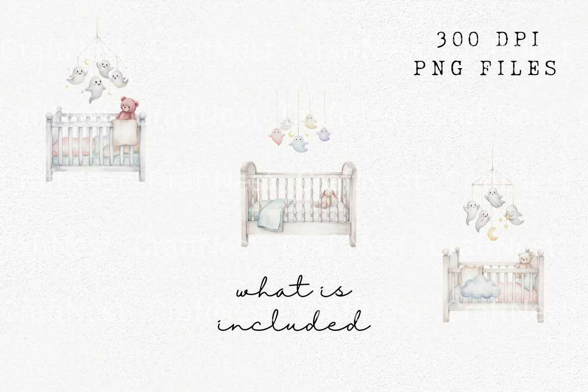 Baby Ghost Mobile Crib Illustrations Clipart Bundle