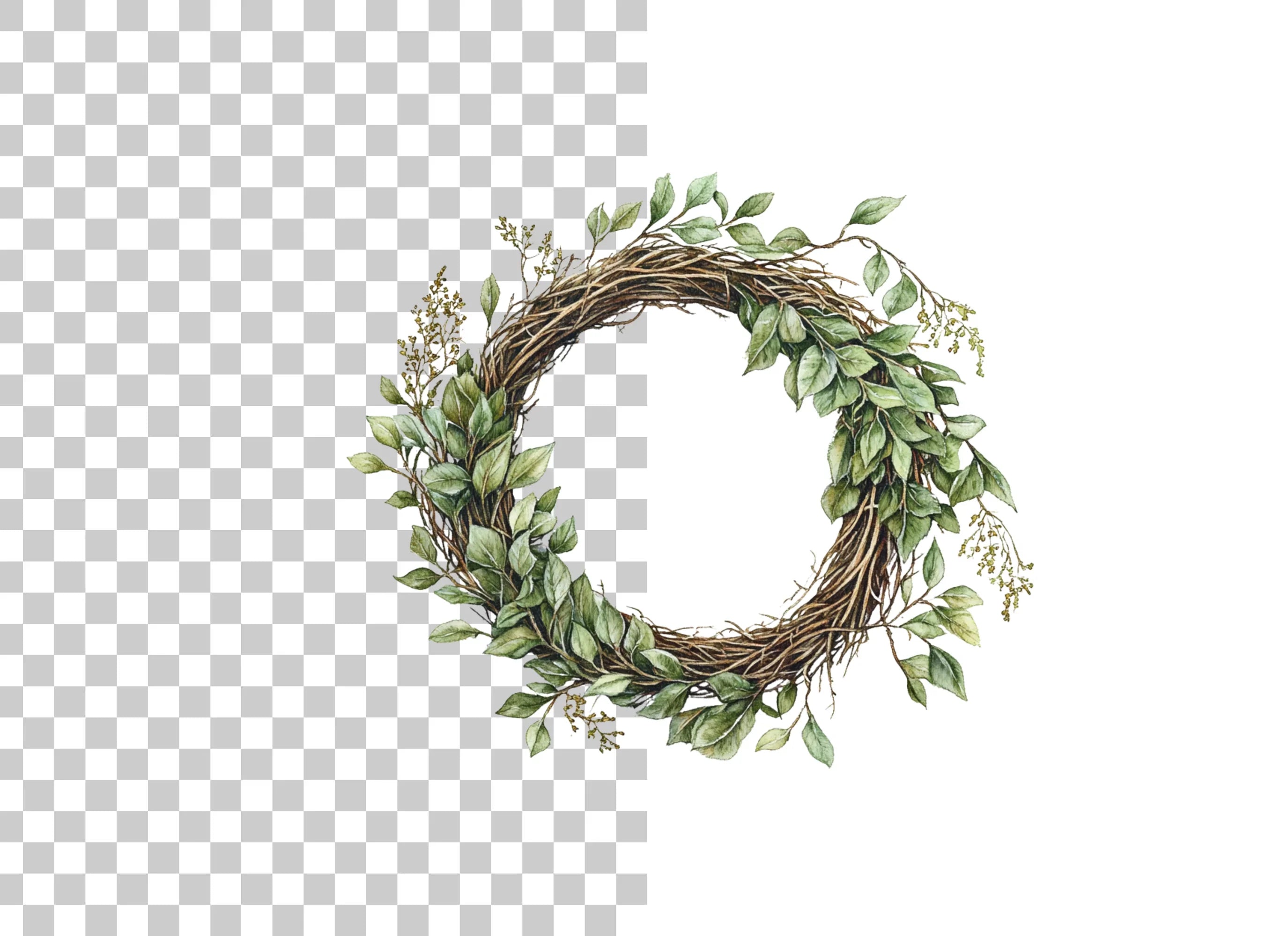 Rustic Greenery Wreath Clipart Bundle