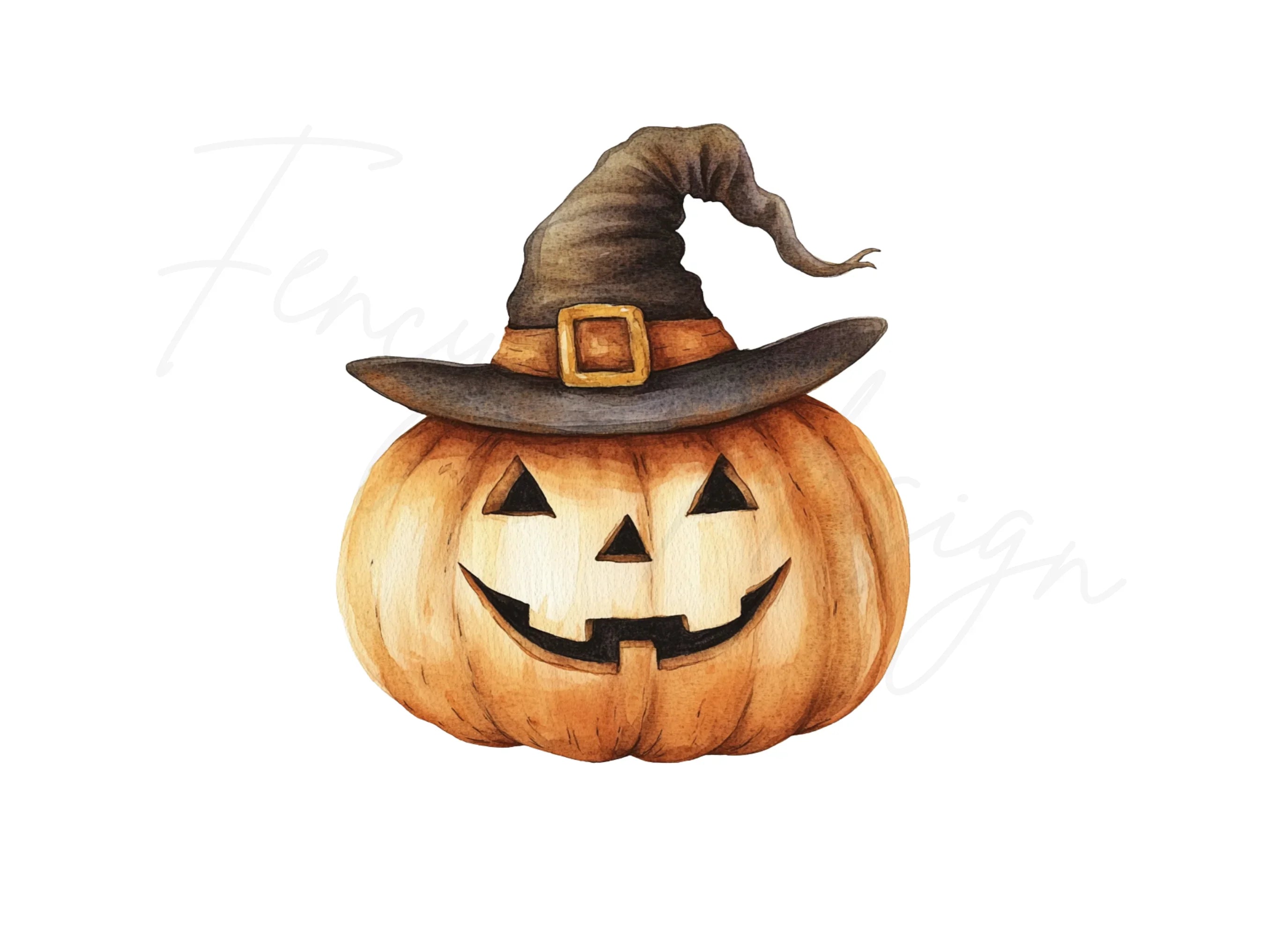 Spooky Jack-O'-Lanterns with Witch Hats Clipart Bundle